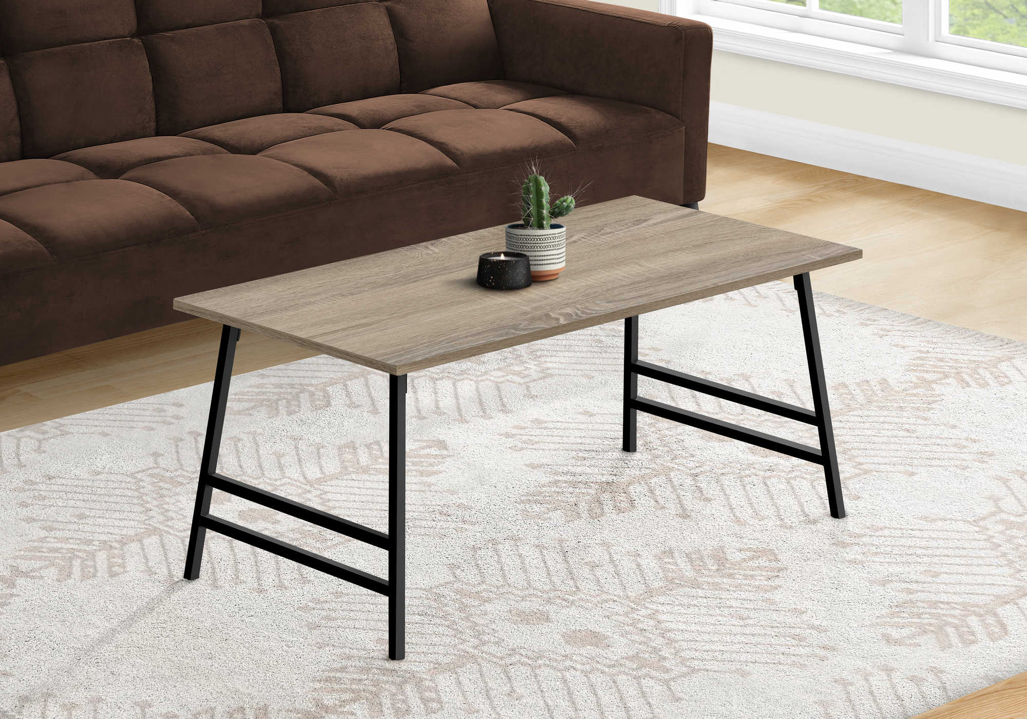 TABLE BASSE - 40"L / TAUPE FONCE / METAL NOIR ( Meuble Mtl )