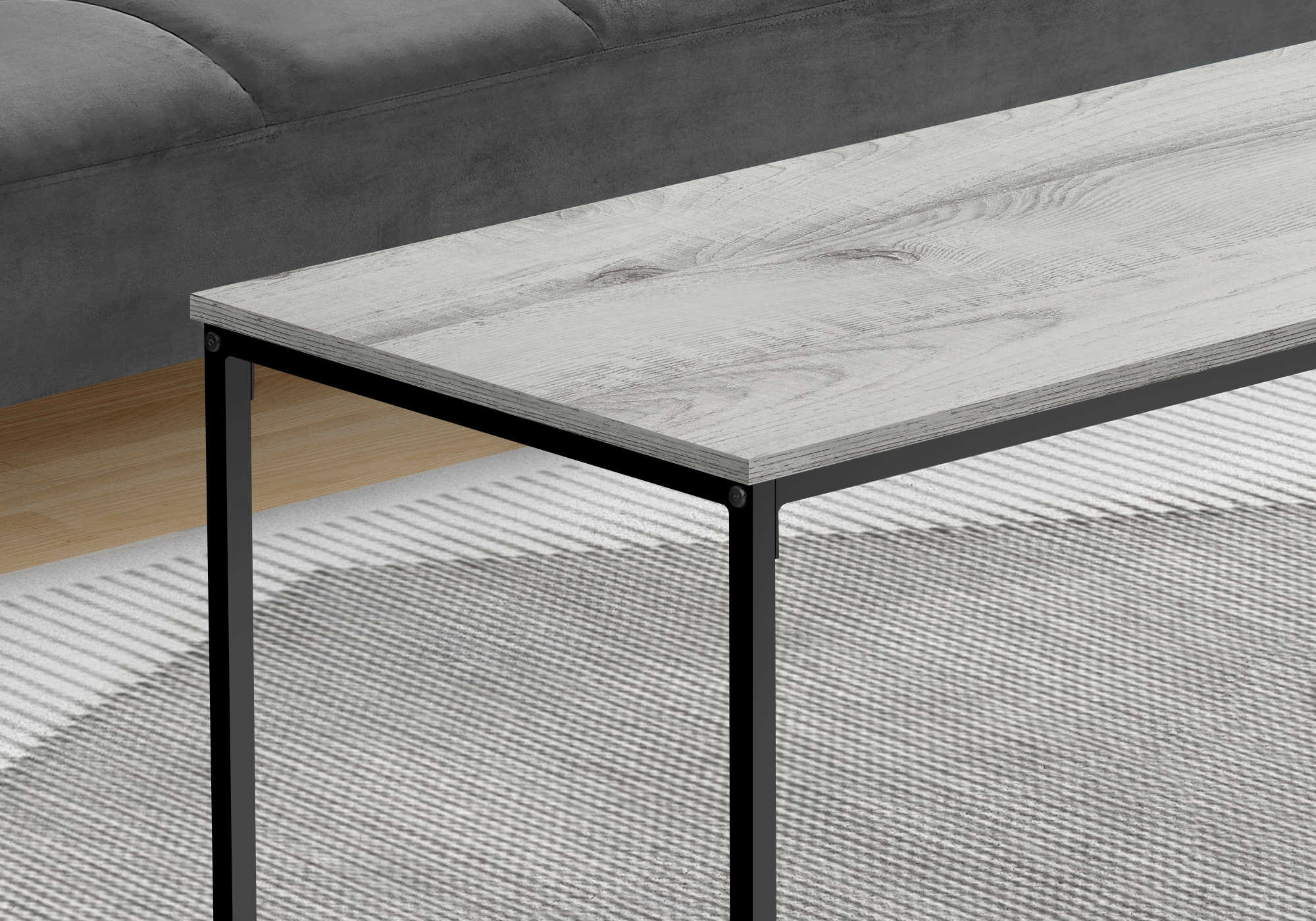 TABLE BASSE - 40"L / GRIS / METAL NOIR ( Meuble Mtl )