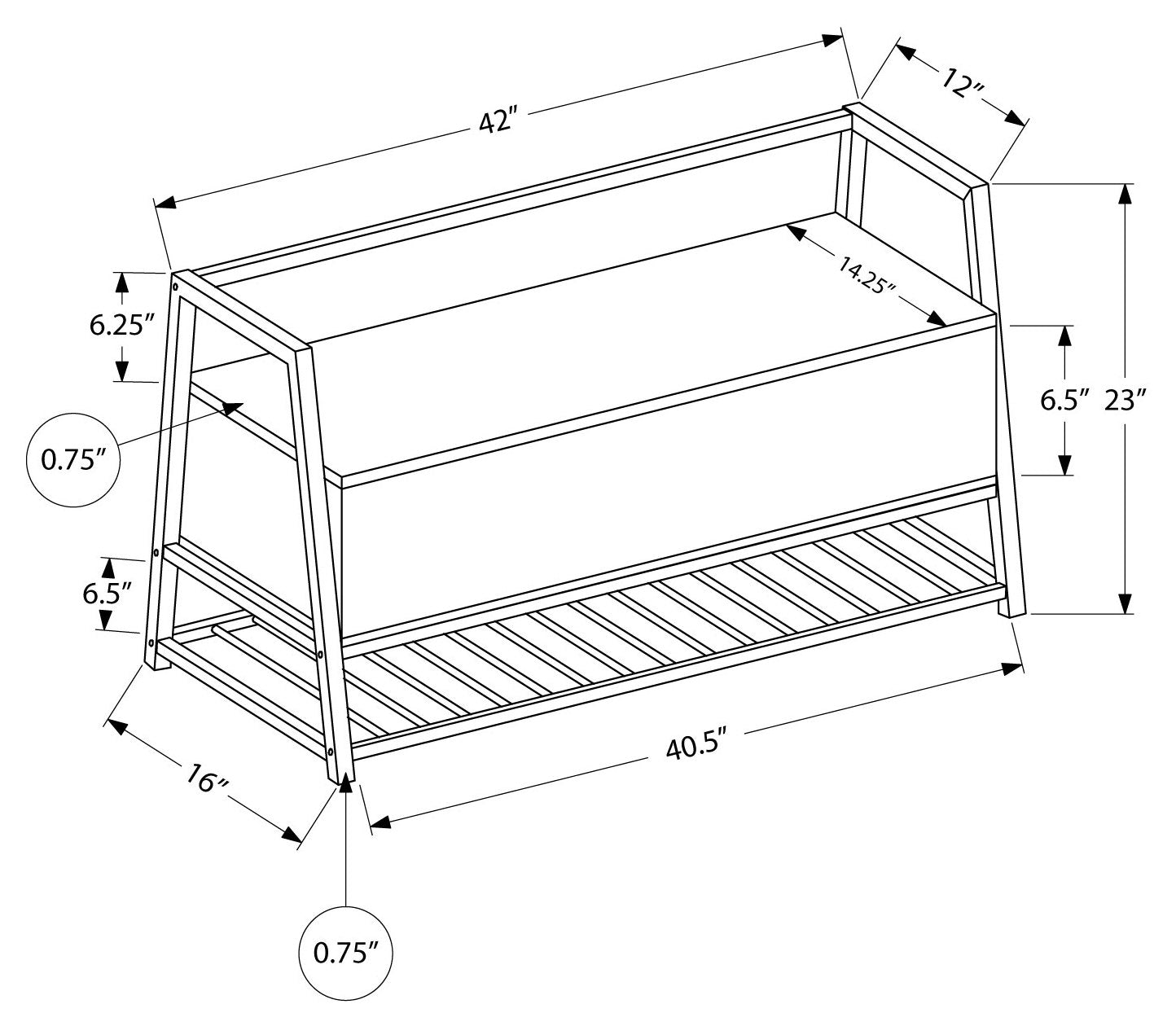BANC - 42"L / RANGEMENT GRIS / METAL NOIR ( Meuble Mtl )