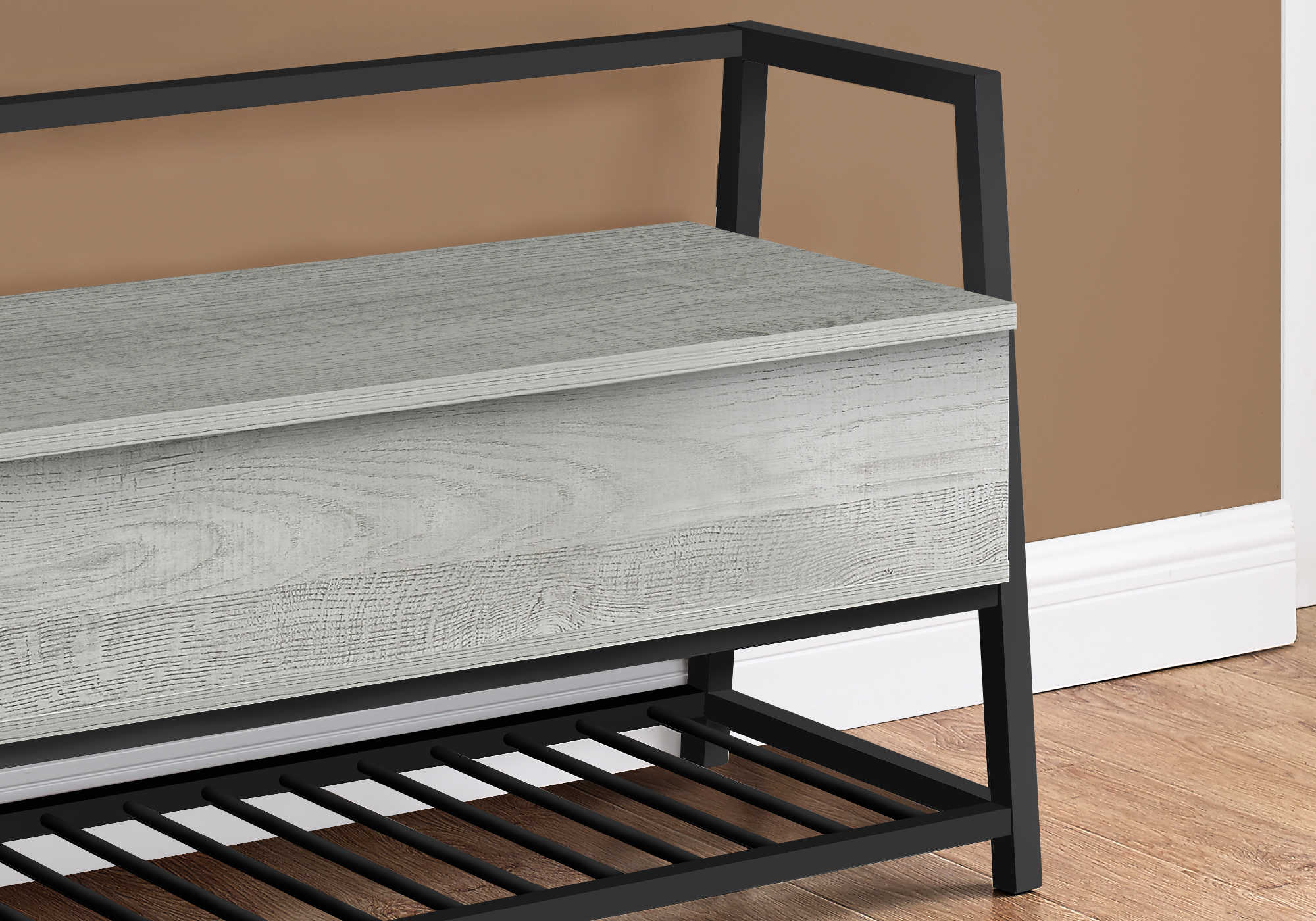 BANC - 42"L / RANGEMENT GRIS / METAL NOIR ( Meuble Mtl )