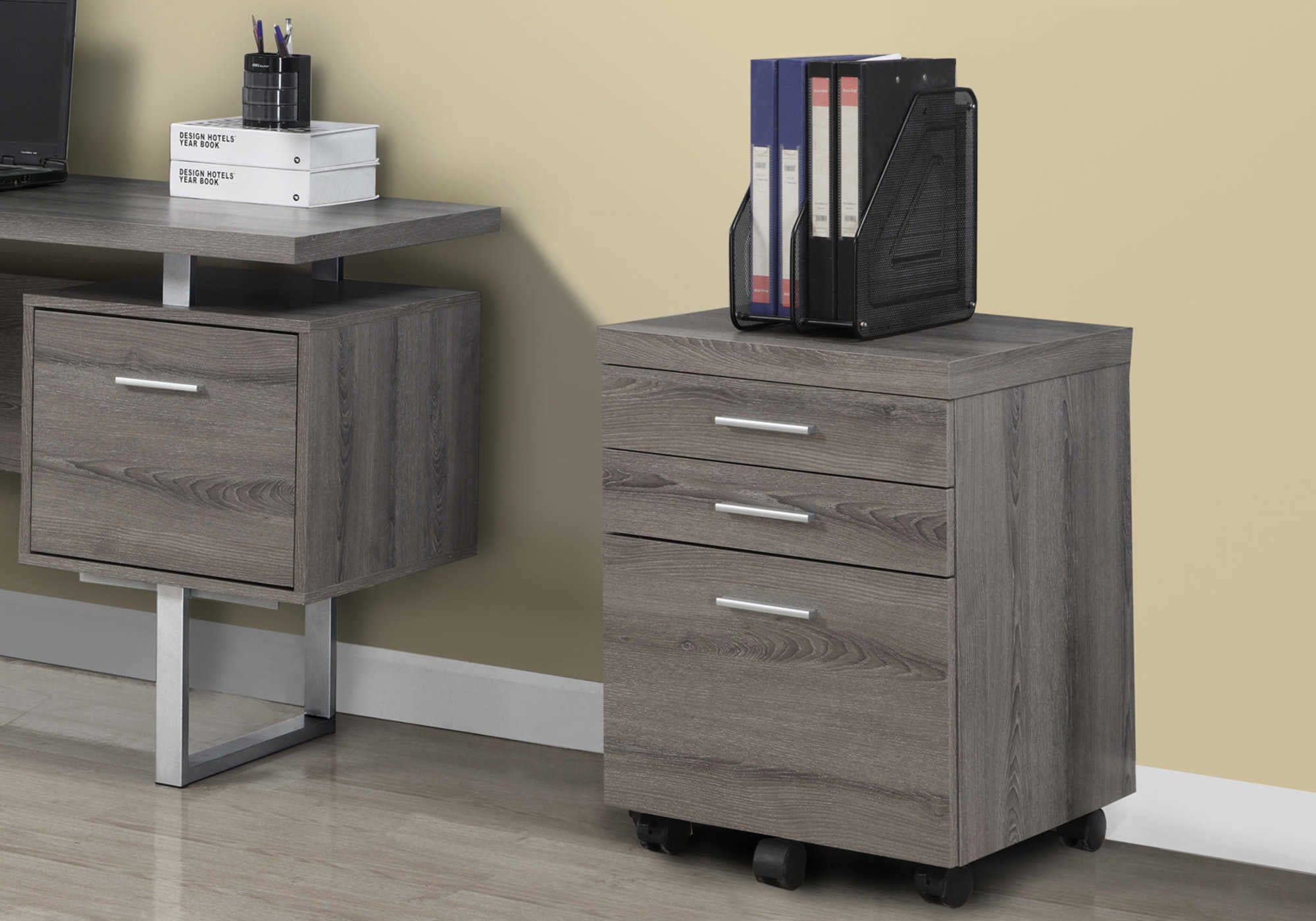 CLASSEUR - 3 TIROIRS / TAUPE FONCE SUR ROULETTES ( Meuble Mtl )
