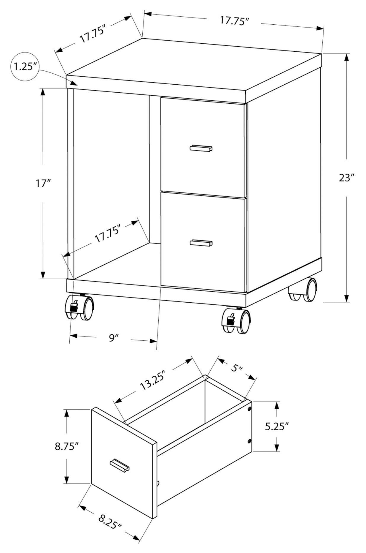 MEUBLE DE BUREAU - BLANC AVEC 2 TIROIRS SUR ROULETTES ( Meuble Mtl )