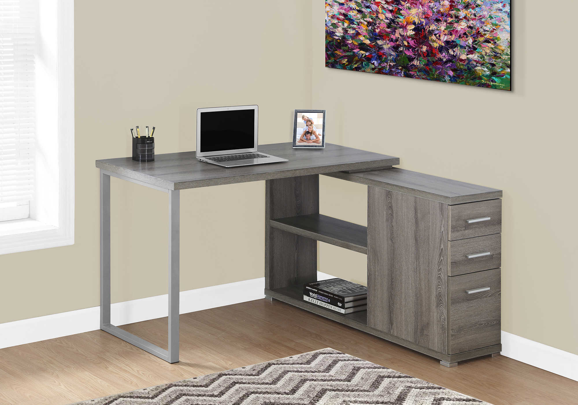 BUREAU D'ORDINATEUR - COIN DROIT OU GAUCHE TAUPE FONCÉ ( Meuble Mtl )