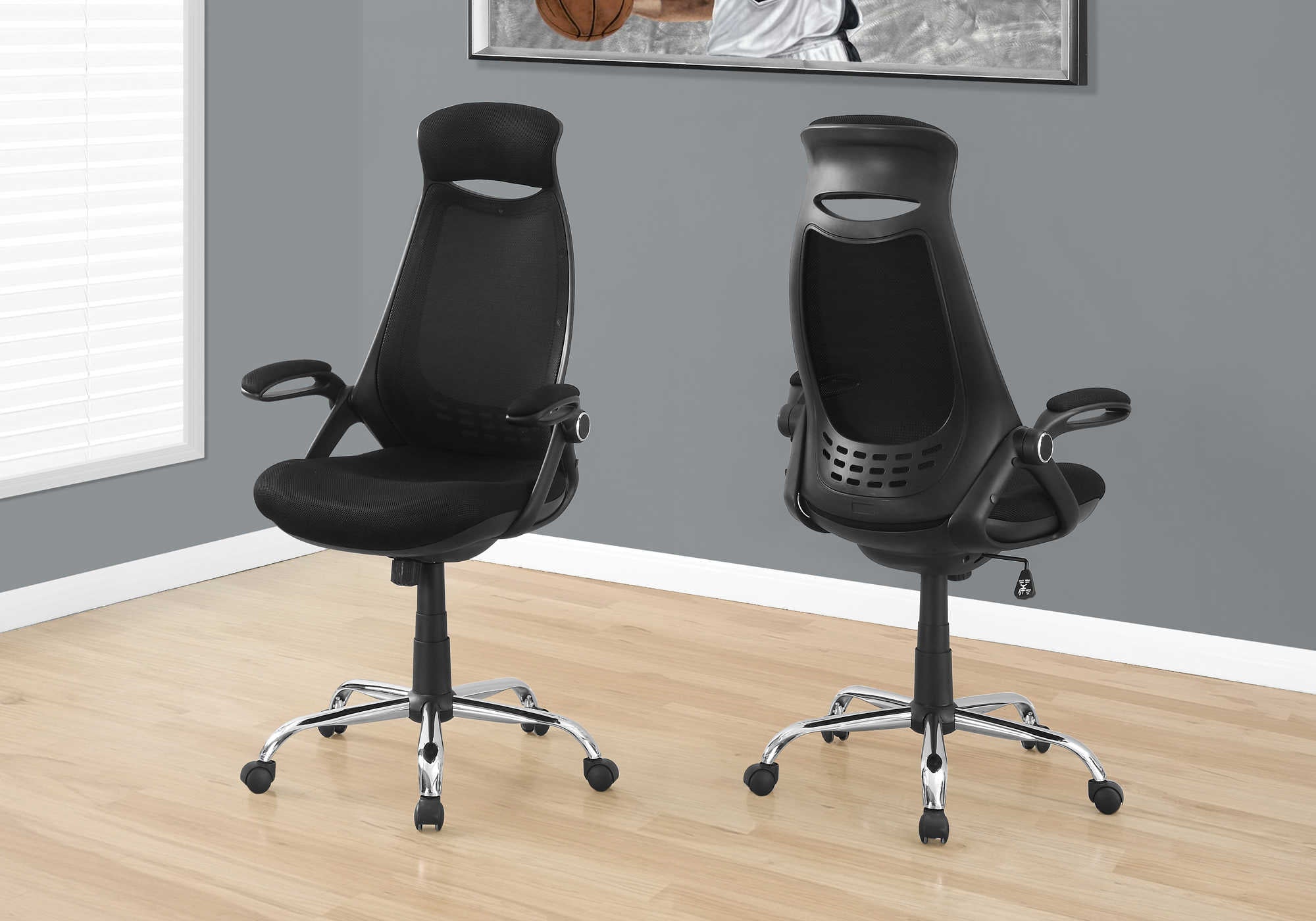 CHAISE DE BUREAU - MESH NOIRE / DOSSIER HAUT CHROME EXECUTIVE ( Meuble Mtl )