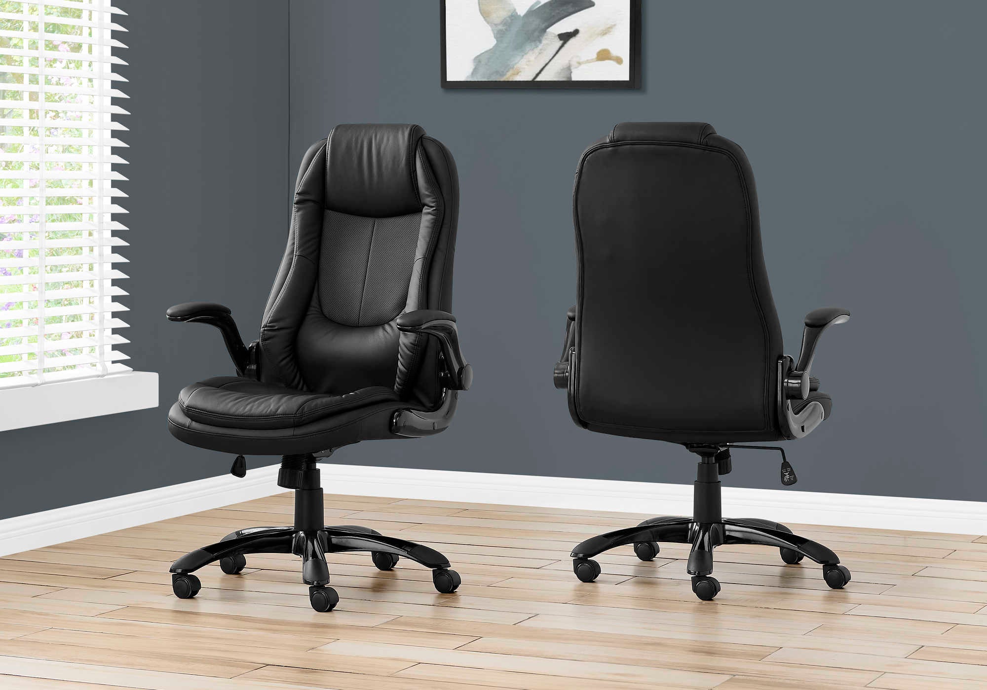 CHAISE DE BUREAU - SIMILI-CUIR NOIR / DOSSIER HAUT EXECUTIVE ( Meuble Mtl )