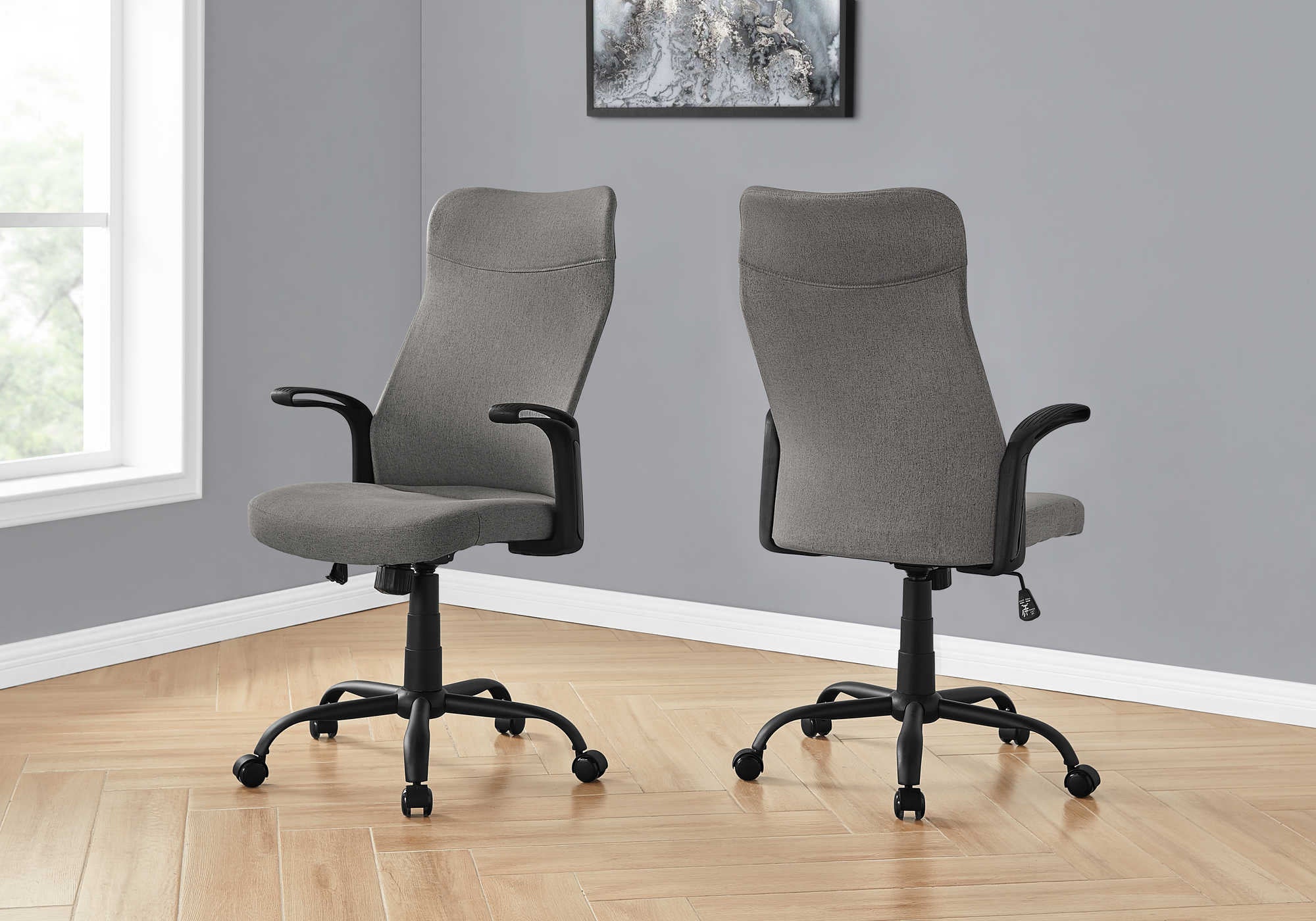 CHAISE DE BUREAU - NOIR / TISSU GRIS FONCÉ / MULTIPOSITIONS ( Meuble Mtl ) 