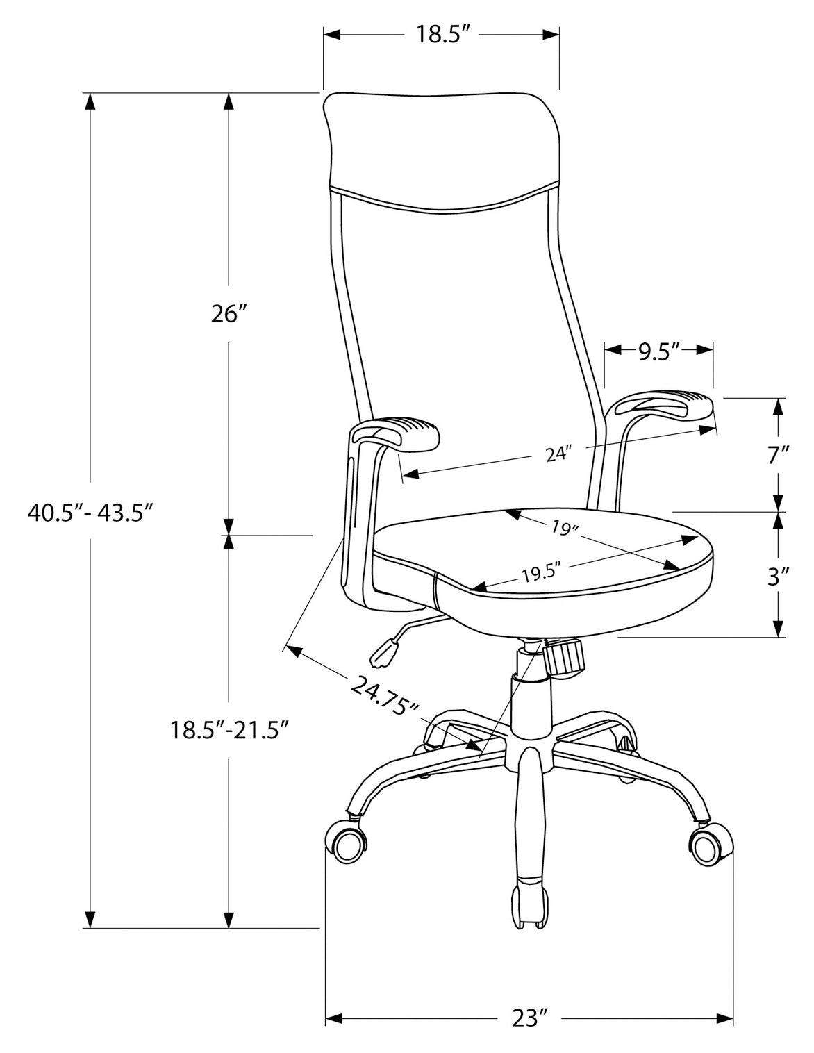 CHAISE DE BUREAU - NOIR / TISSU GRIS FONCÉ / MULTIPOSITIONS ( Meuble Mtl ) 