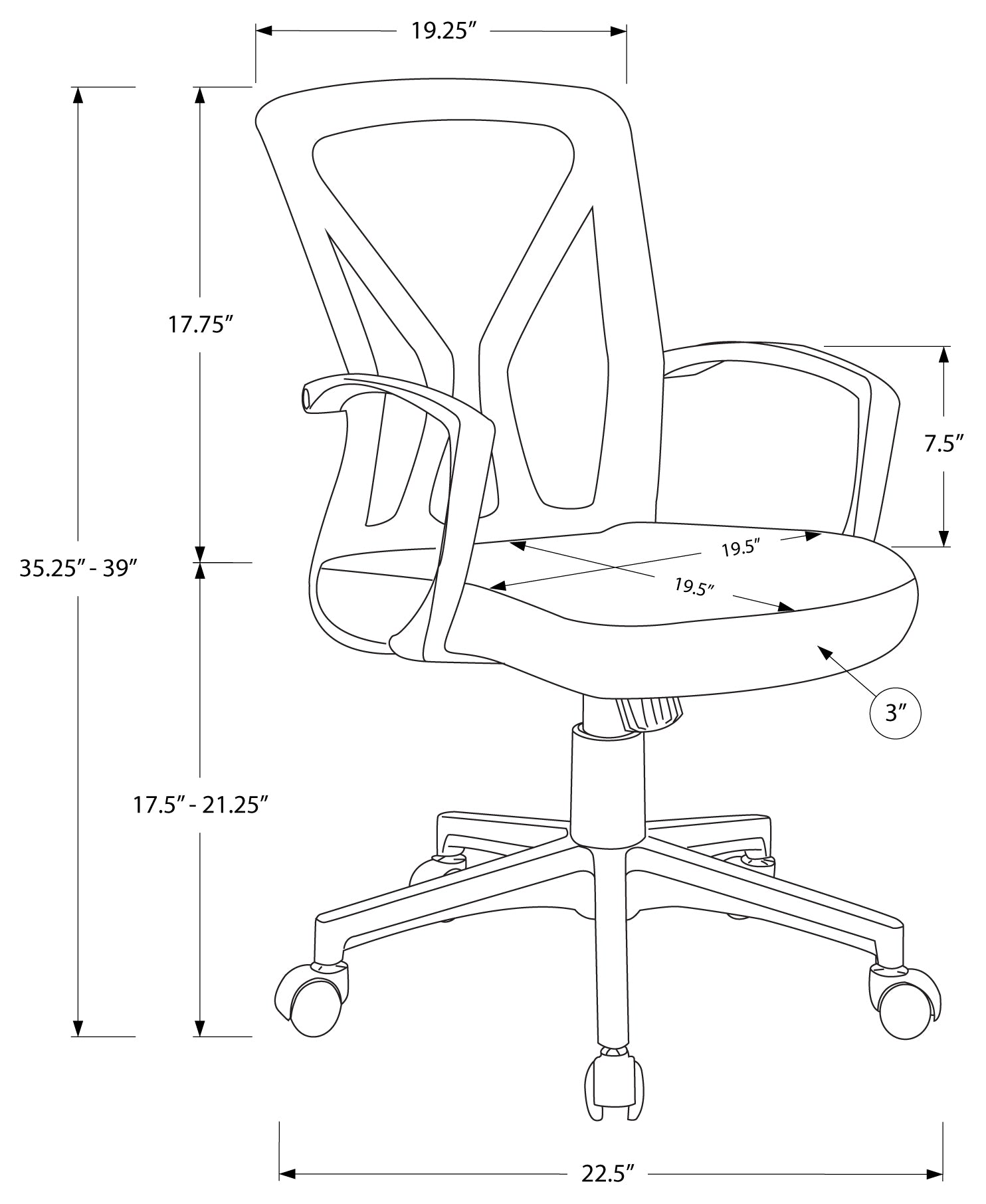 CHAISE DE BUREAU - PIETEMENT GRIS / NOIR SUR ROULETTES ( Meuble Mtl ) 