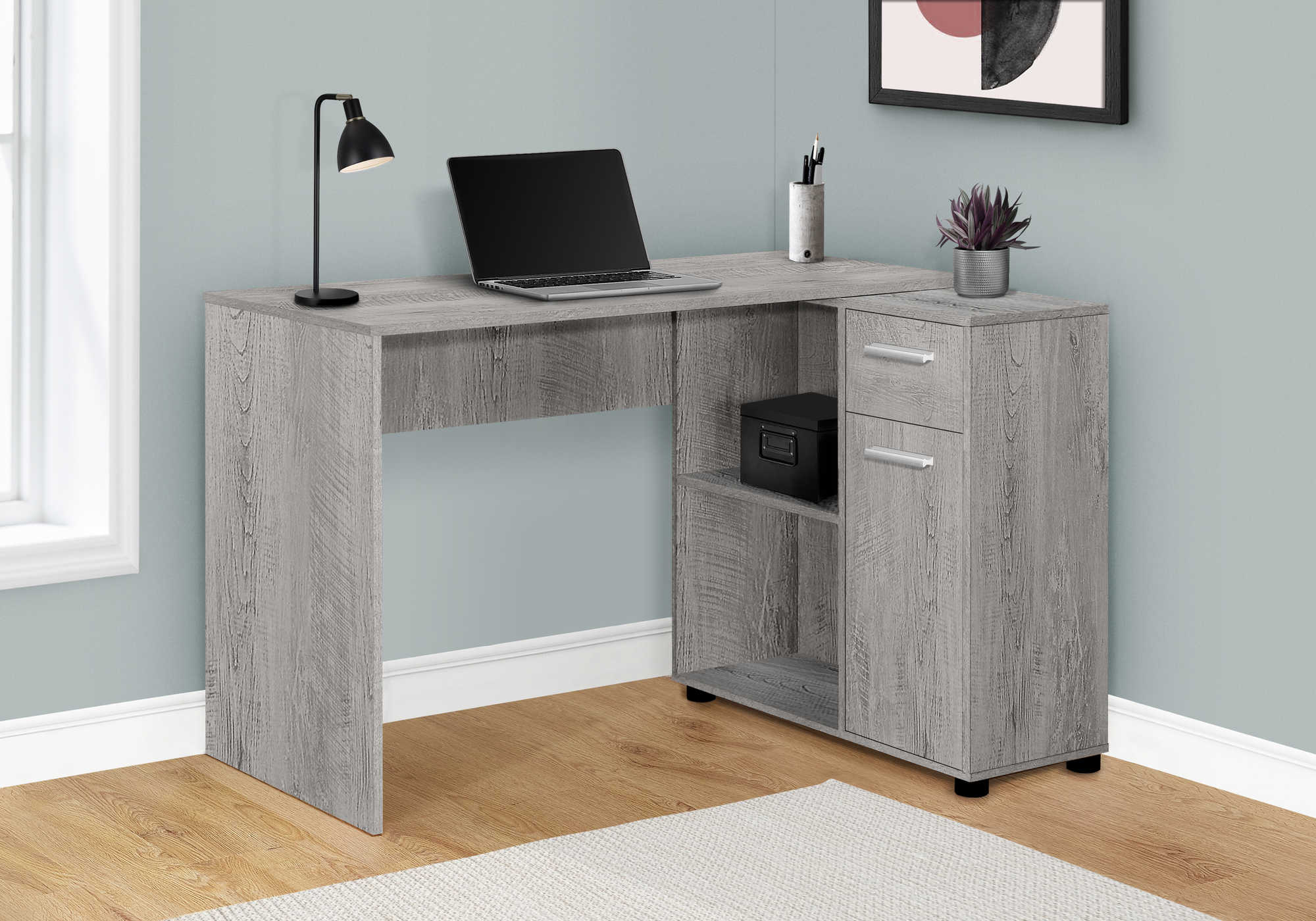 BUREAU D'ORDINATEUR - 46"L / GRIS INDUSTRIEL / ARMOIRE DE RANGEMENT ( Meuble Mtl )