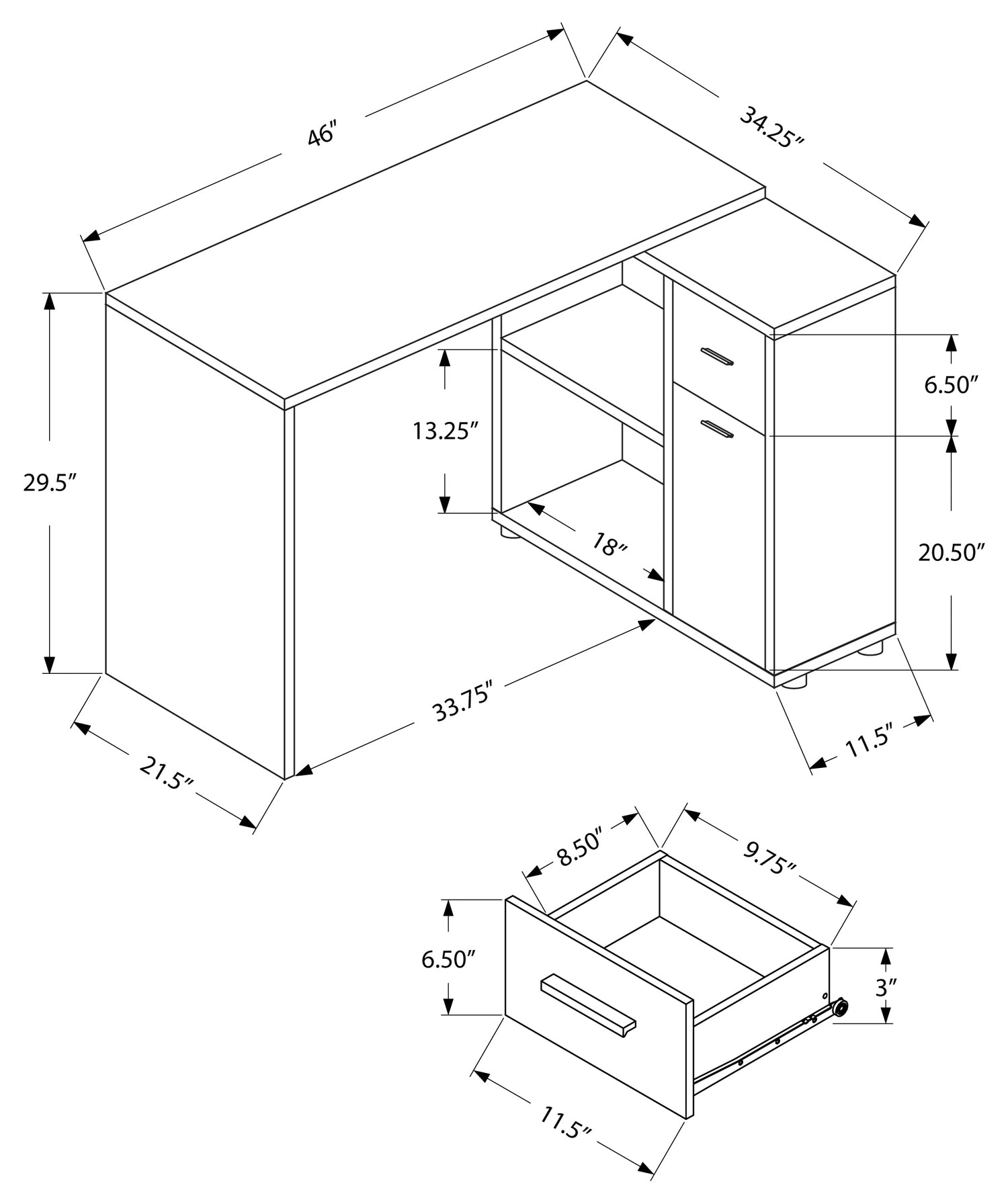 BUREAU D'ORDINATEUR - 46"L / NOYER FONCÉ / ARMOIRE DE RANGEMENT ( Meuble Mtl ) 