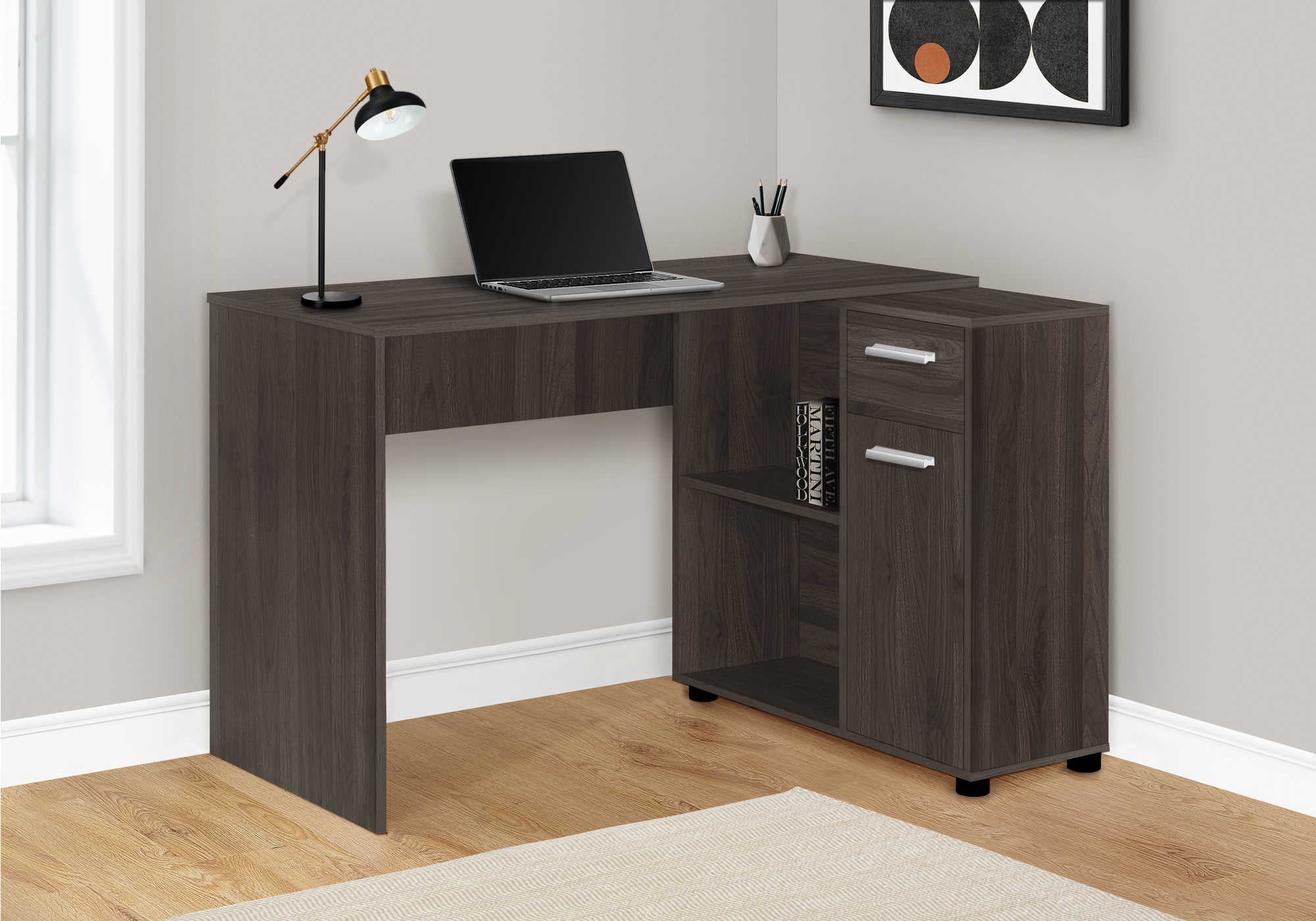 BUREAU D'ORDINATEUR - 46"L / CHÊNE BRUN / ARMOIRE DE RANGEMENT ( Meuble Mtl )