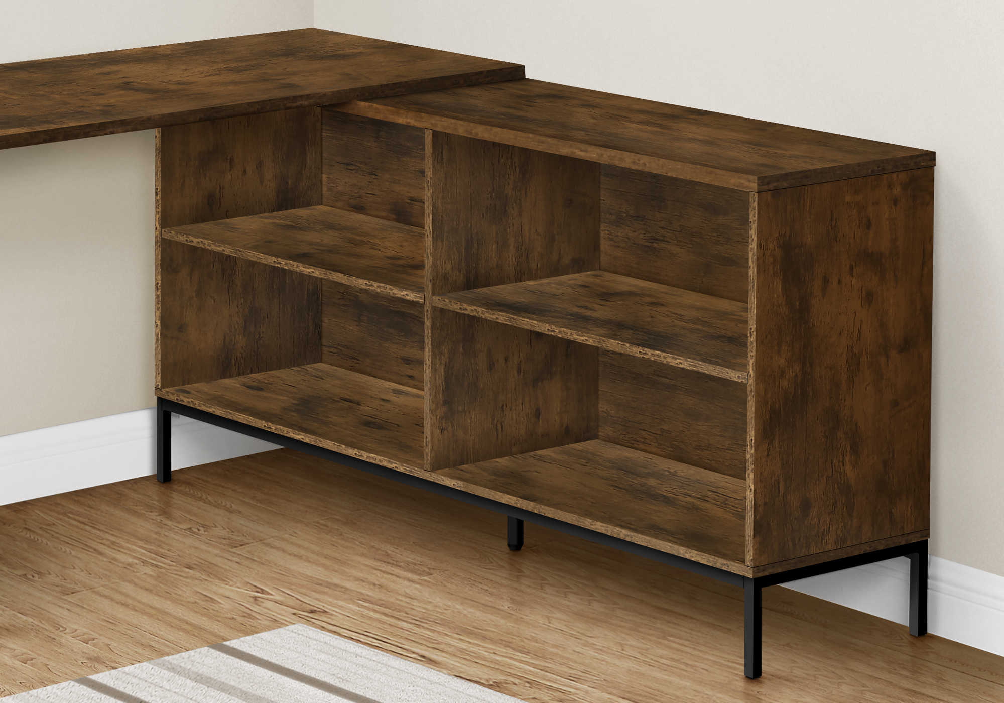BUREAU D'ORDINATEUR - 60"L / COIN EN L BRUN RUSTIQUE ( Meuble Mtl )