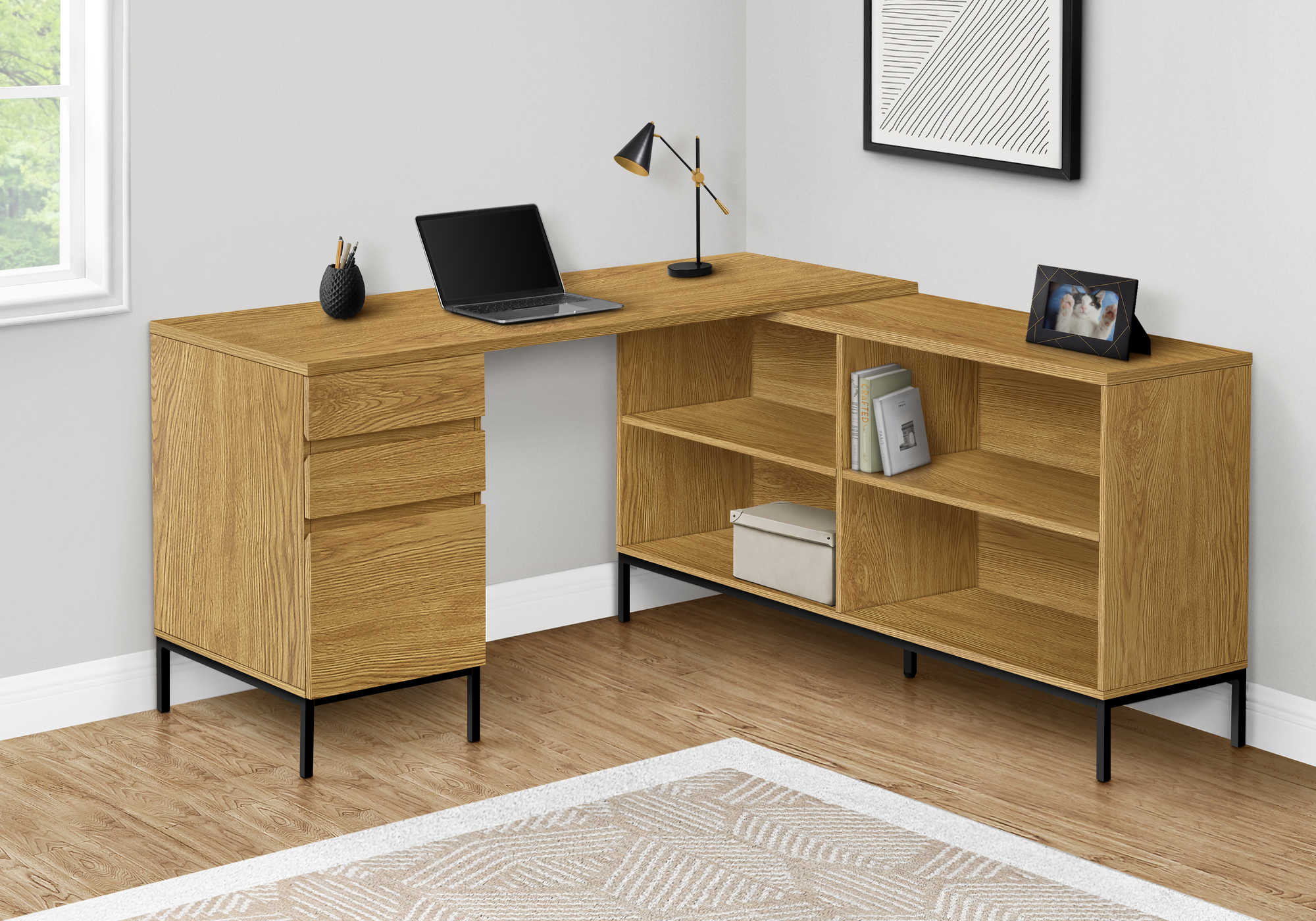 BUREAU D'ORDINATEUR - 60"L / COIN EN L CHÊNE CLAIR ( Meuble Mtl )