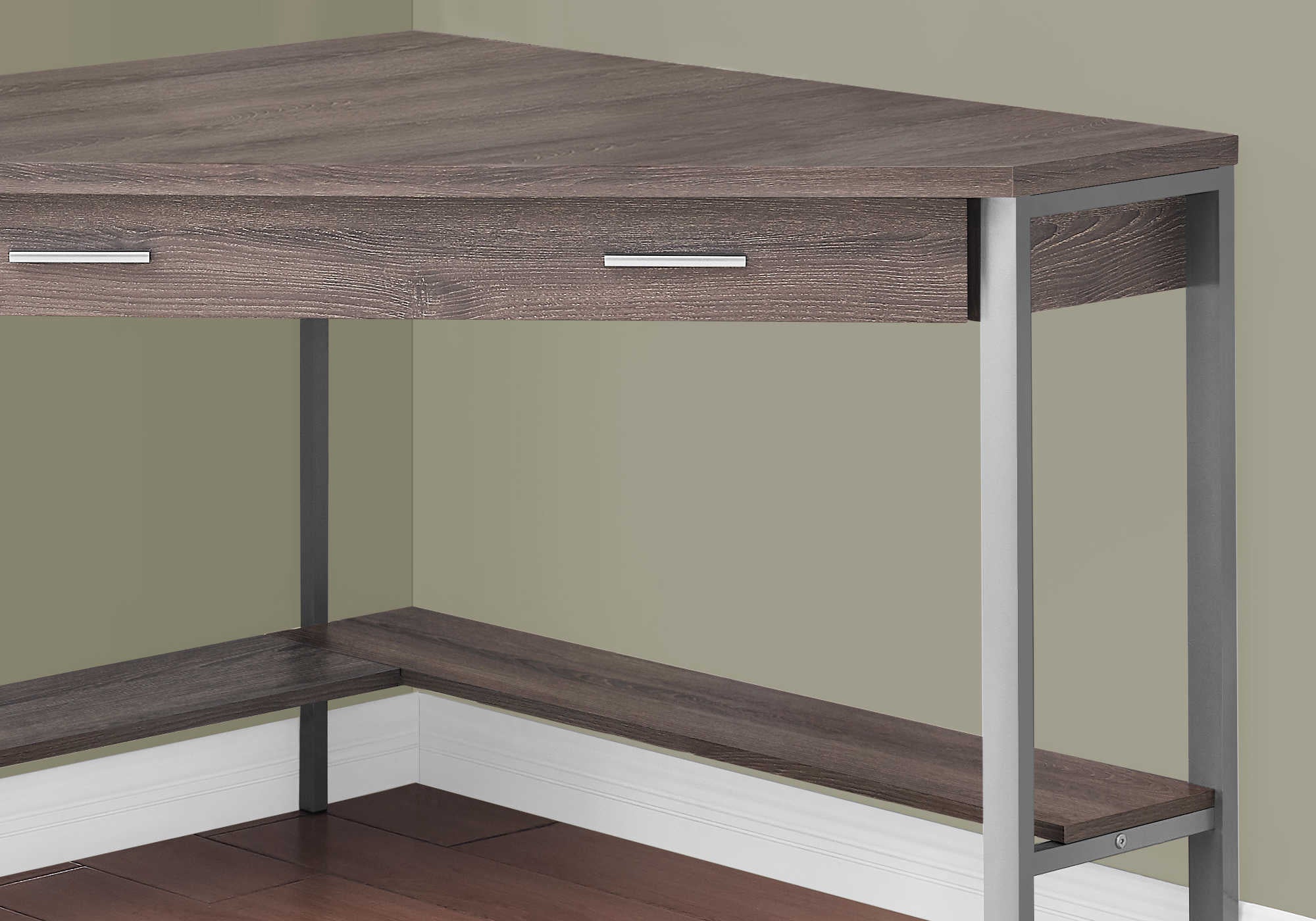 BUREAU D'ORDINATEUR - 42"L / COIN TAUPE FONCÉ / METAL ARGENT ( Meuble Mtl )