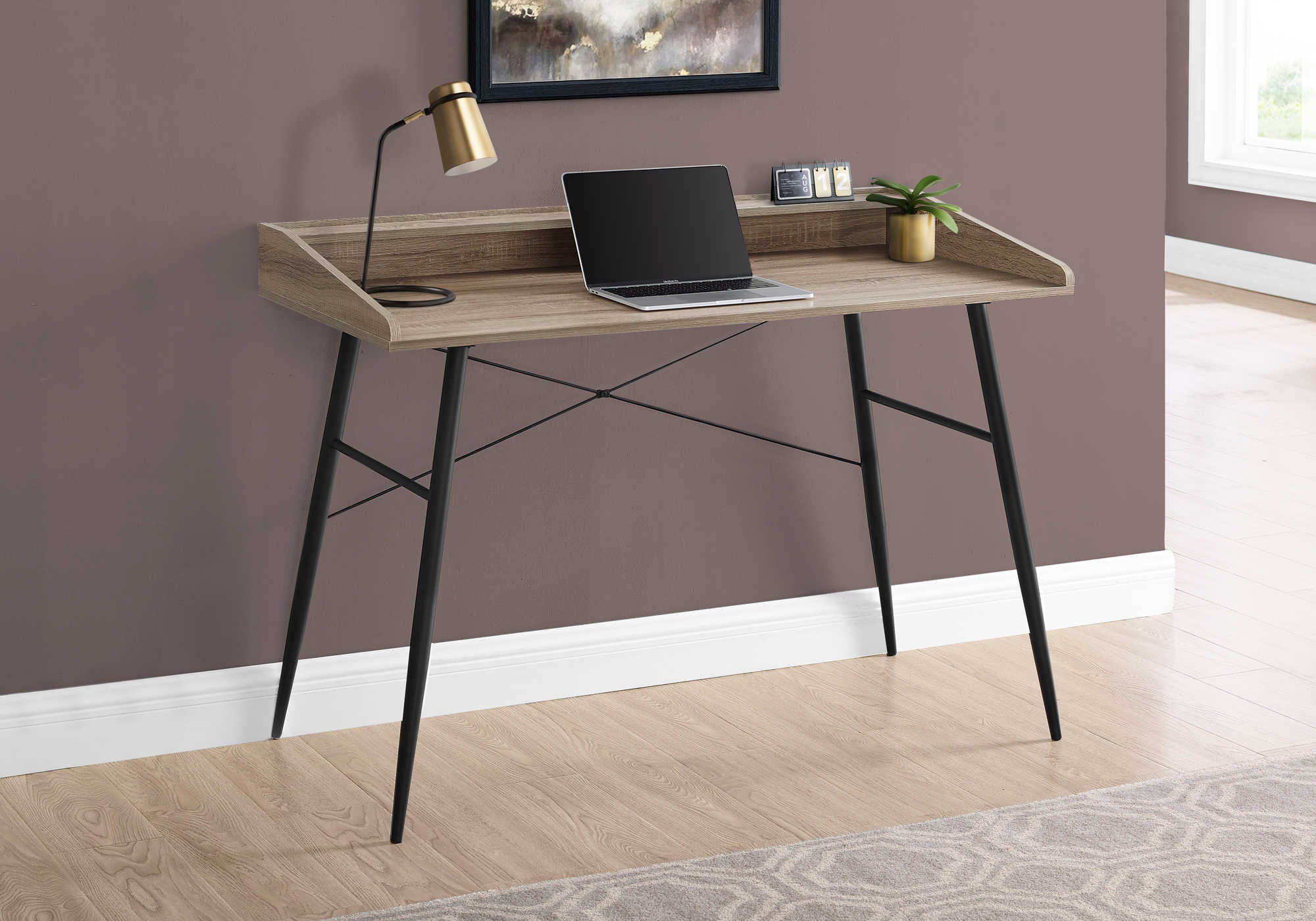 BUREAU D'ORDINATEUR - 48"L / TAUPE FONCE / METAL NOIR ( Meuble Mtl )