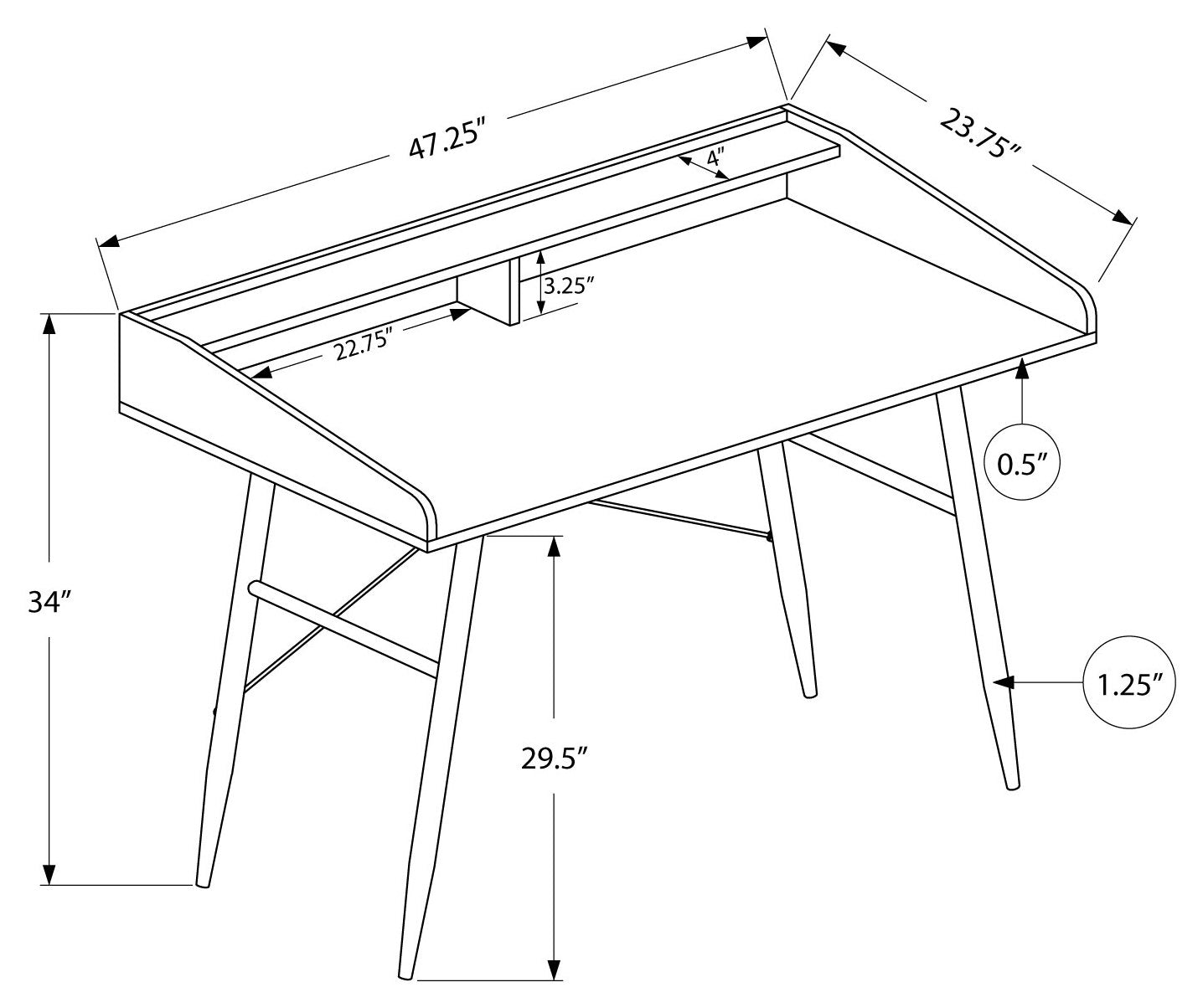 BUREAU D'ORDINATEUR - 48"L / TAUPE FONCE / METAL NOIR ( Meuble Mtl )