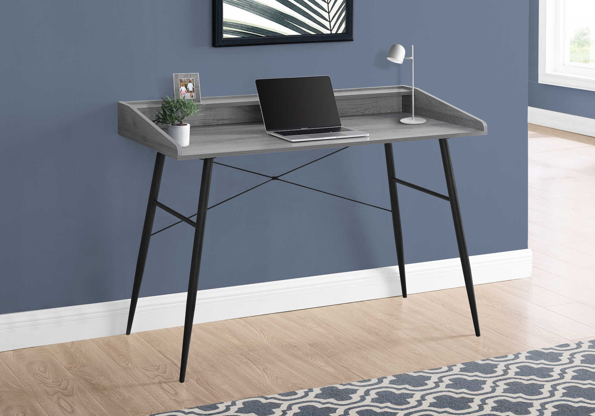 BUREAU D'ORDINATEUR - 48"L / GRIS / METAL NOIR ( Meuble Mtl )