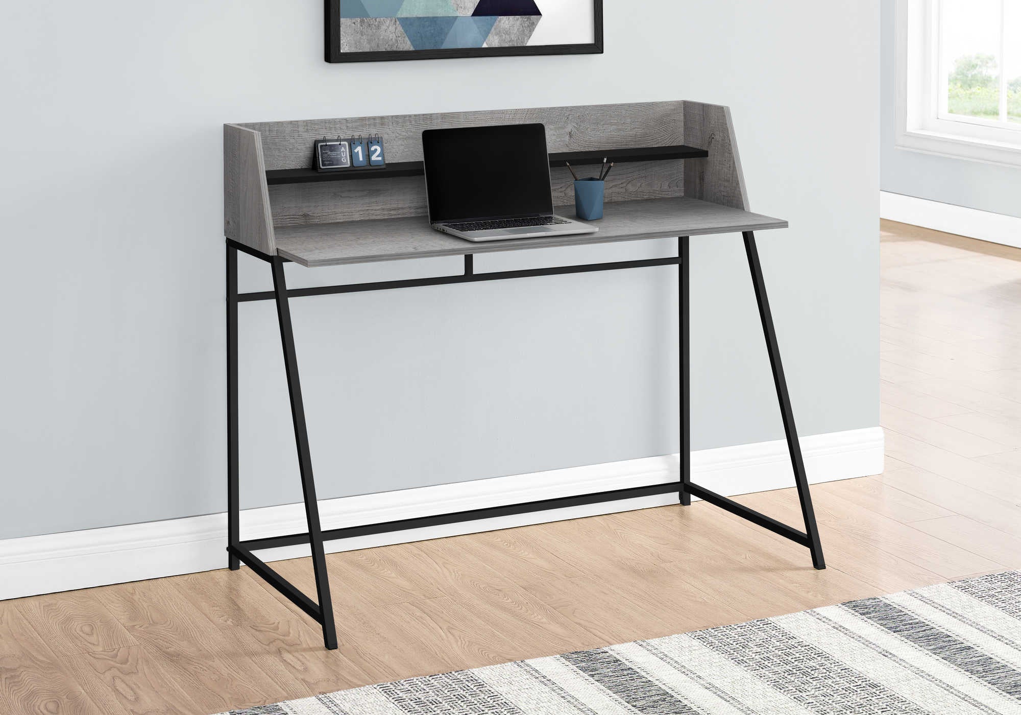 BUREAU D'ORDINATEUR - 48"L / GRIS / METAL NOIR ( Meuble Mtl )