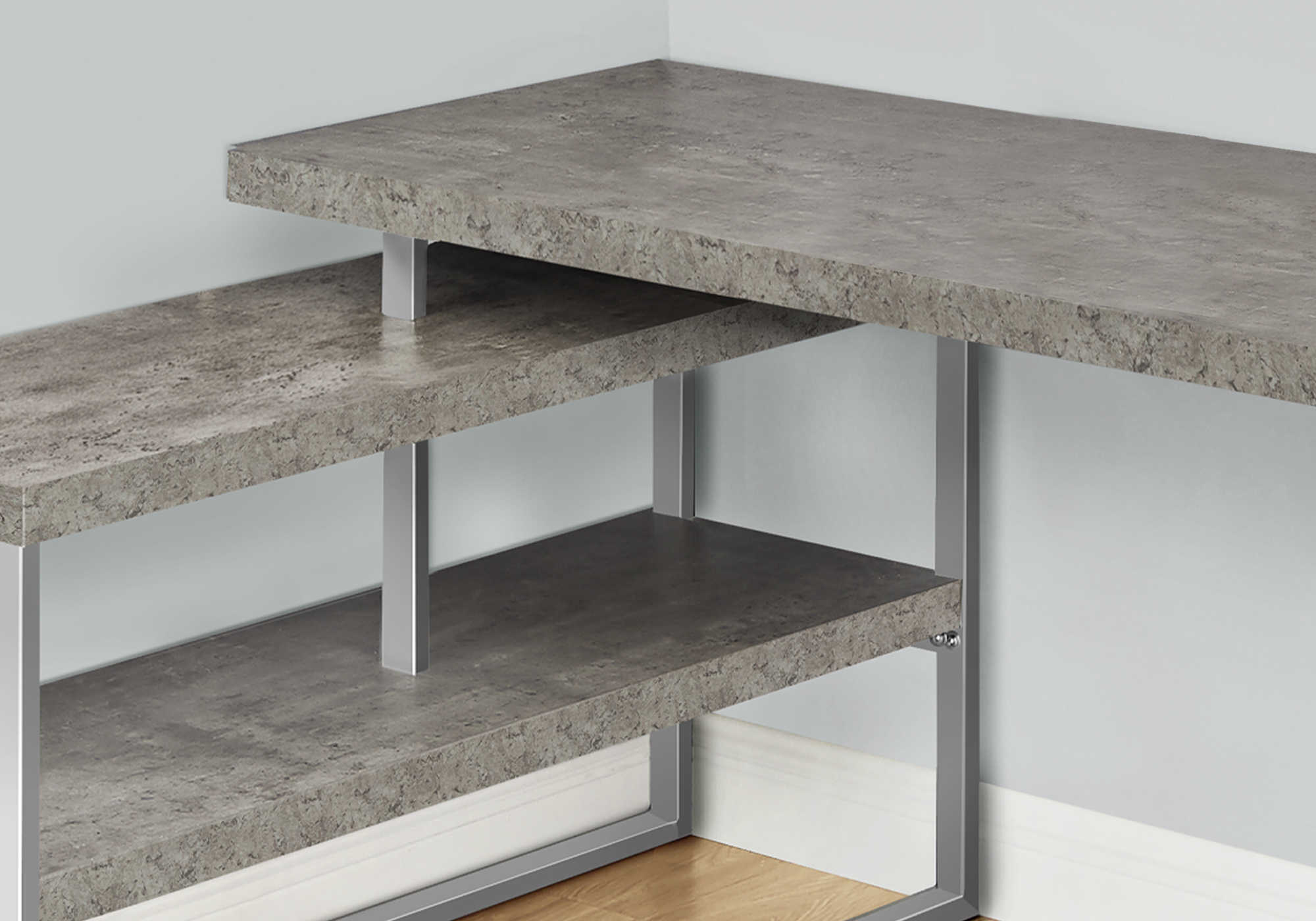 BUREAU D'ORDINATEUR - 60"L / BÉTON / COIN G/D METAL ARGENT ( Meuble Mtl )