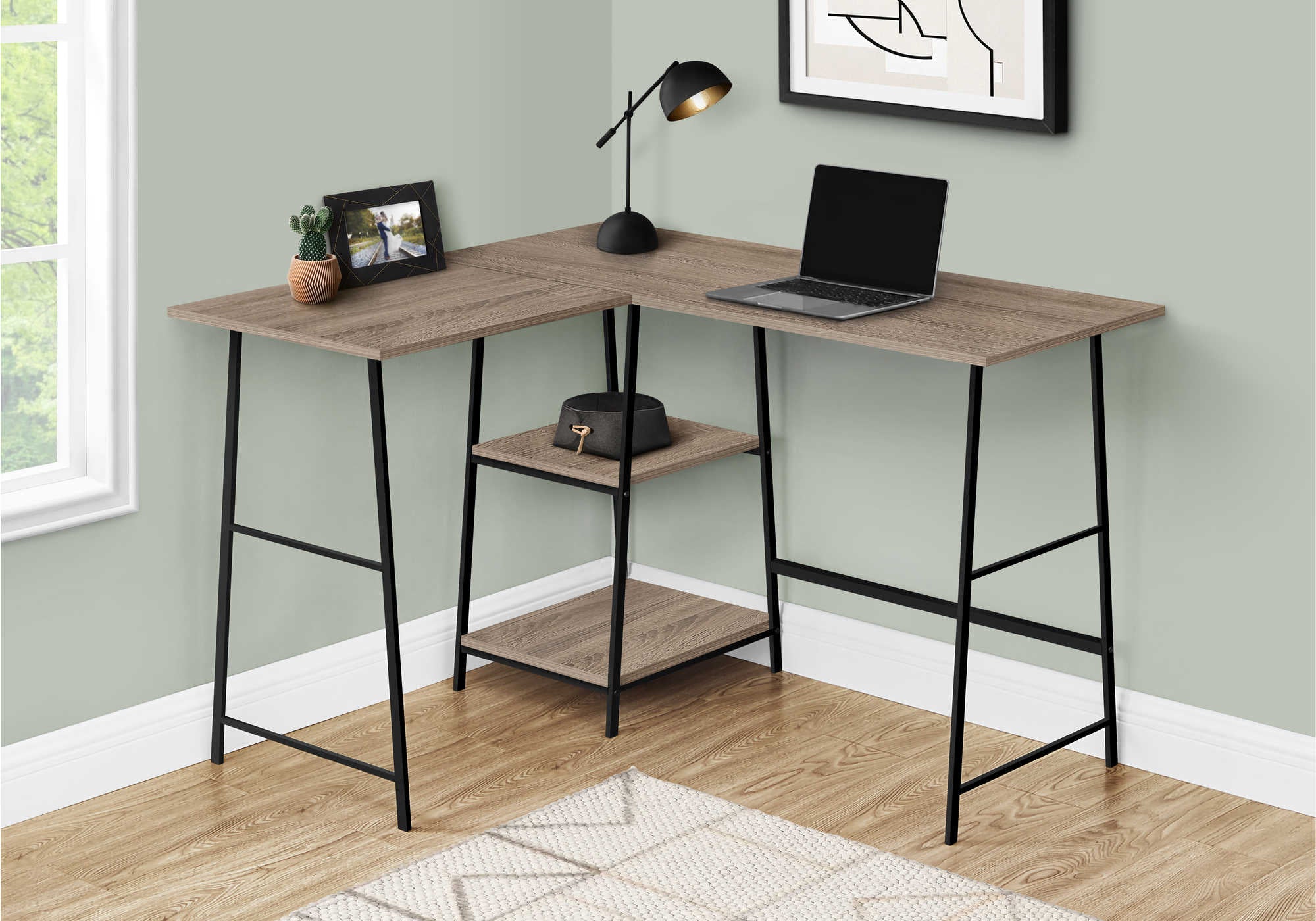 BUREAU D'ORDINATEUR - 48"L / DESSUS TAUPE FONCE / COIN METAL NOIR  ( Meuble Mtl )