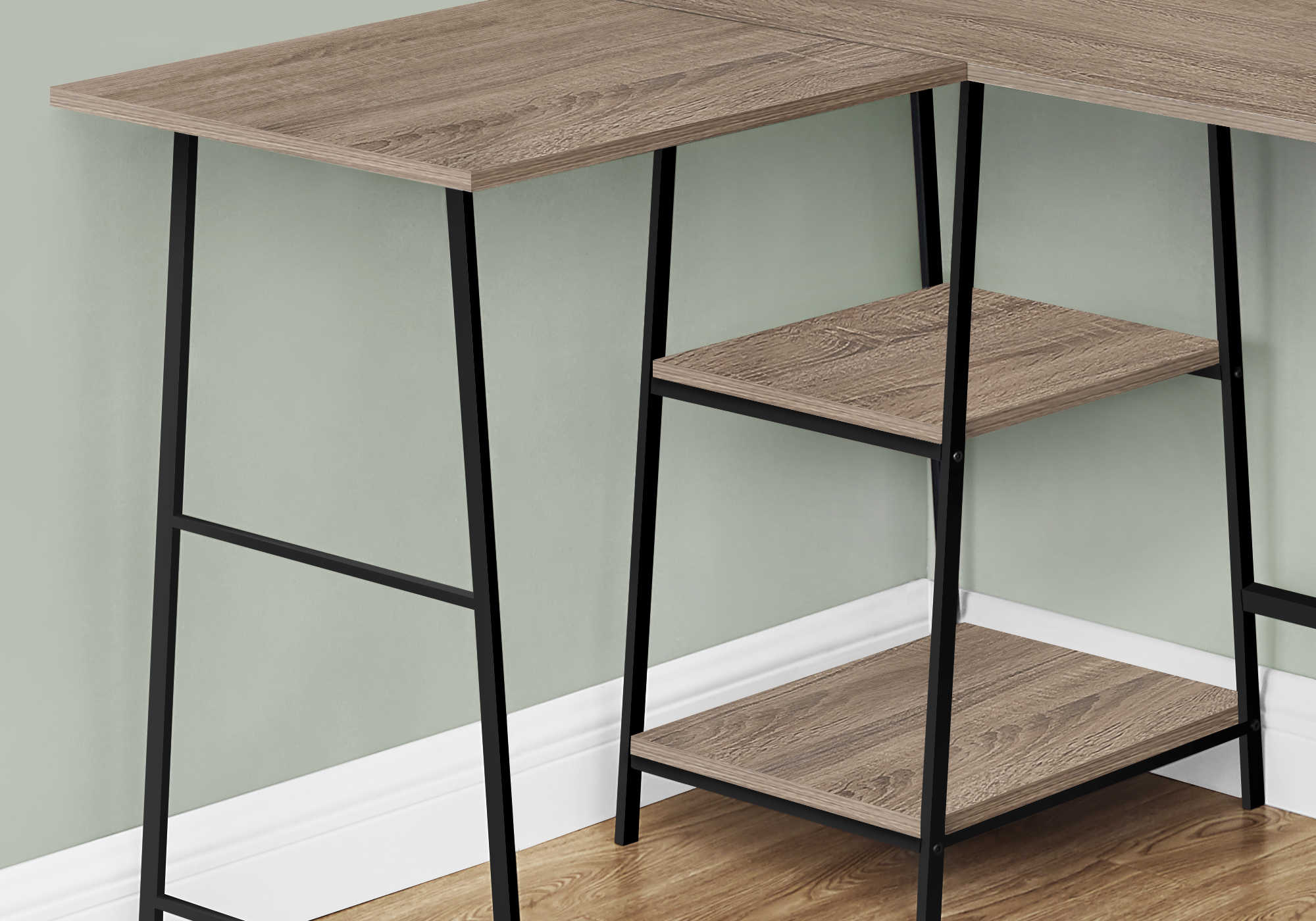 BUREAU D'ORDINATEUR - 48"L / DESSUS TAUPE FONCE / COIN METAL NOIR  ( Meuble Mtl )