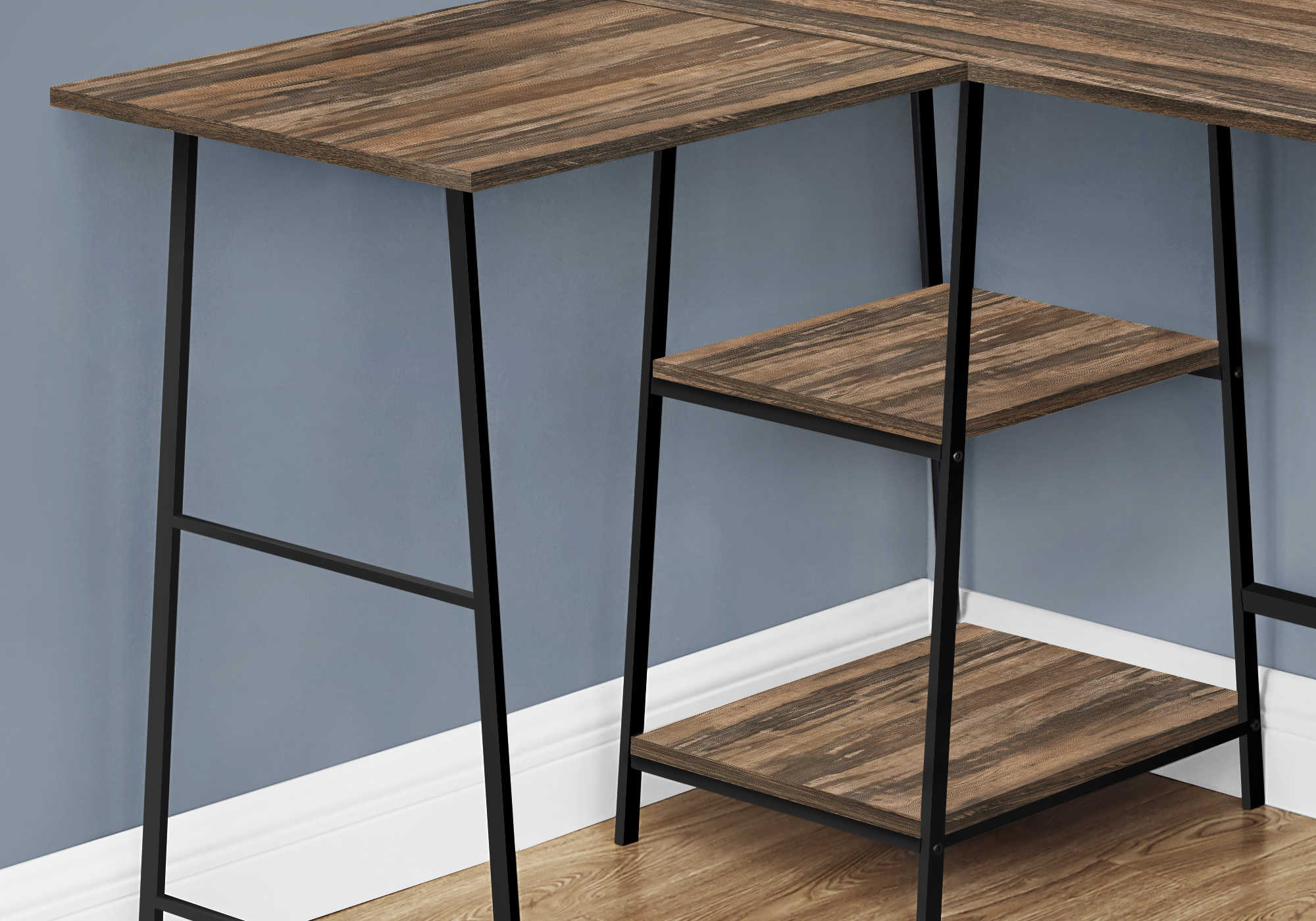 BUREAU D'ORDINATEUR - 48"L/ RÉCUPÉRATION BRUN/ COIN MÉTAL NOIR ( Meuble Mtl )