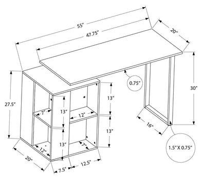 BUREAU D'ORDINATEUR - 55"L / CHENE NOIR ORIENTATION GAUCHE OU DROITE ( Meuble Mtl ) 