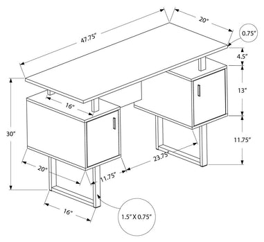 BUREAU D'ORDINATEUR - 48"L / BLANC / METAL ARGENT ( Meuble Mtl ) 