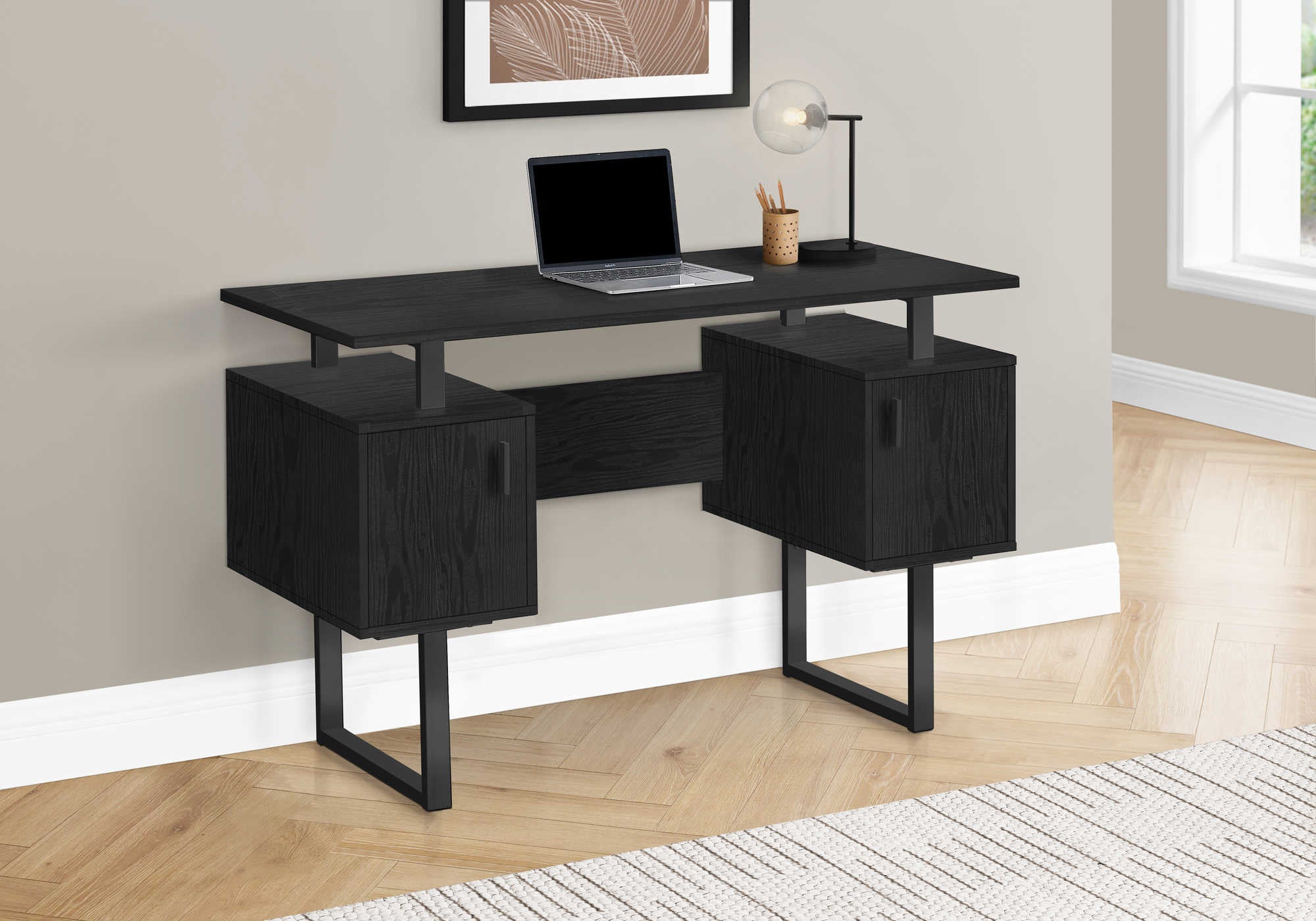 BUREAU D'ORDINATEUR - 48"L / CHÊNE NOIR / MÉTAL NOIR