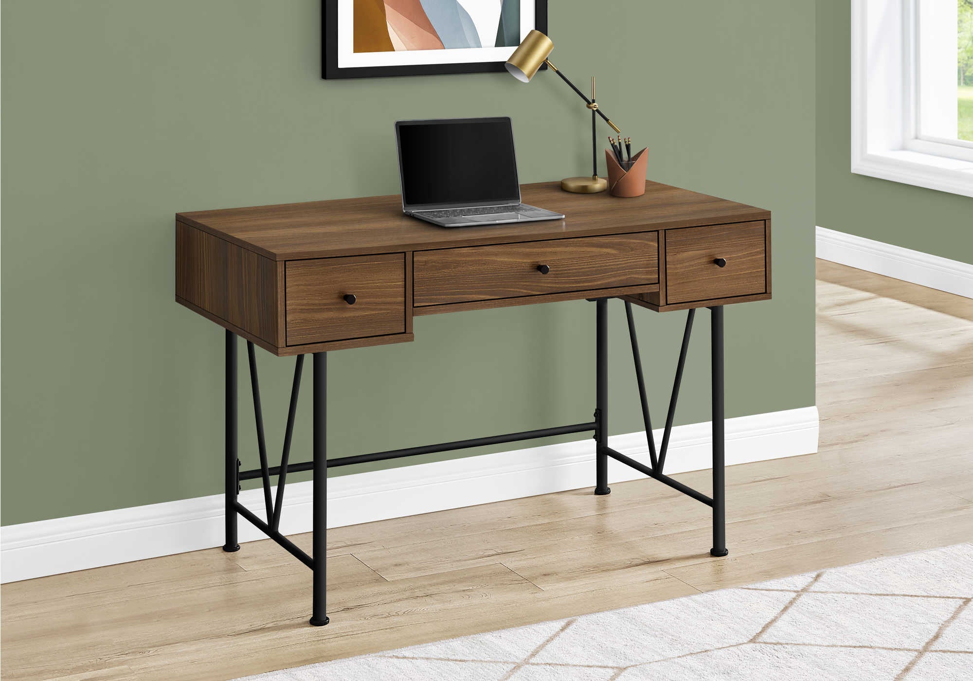 BUREAU D'ORDINATEUR - 48"L / NOYER / METAL NOIR ( Meuble Mtl )