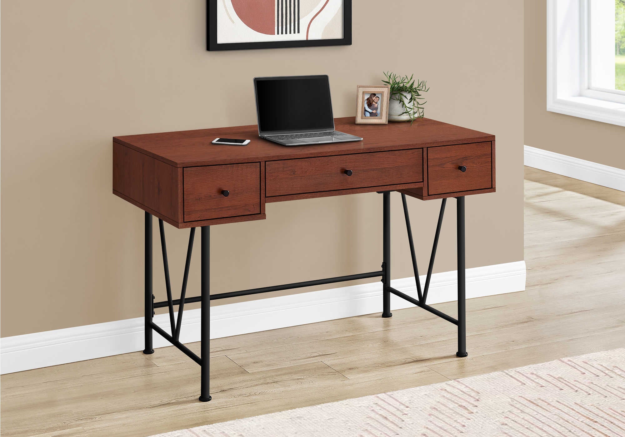 BUREAU D'ORDINATEUR - 48"L / CERISE / METAL NOIR ( Meuble Mtl )
