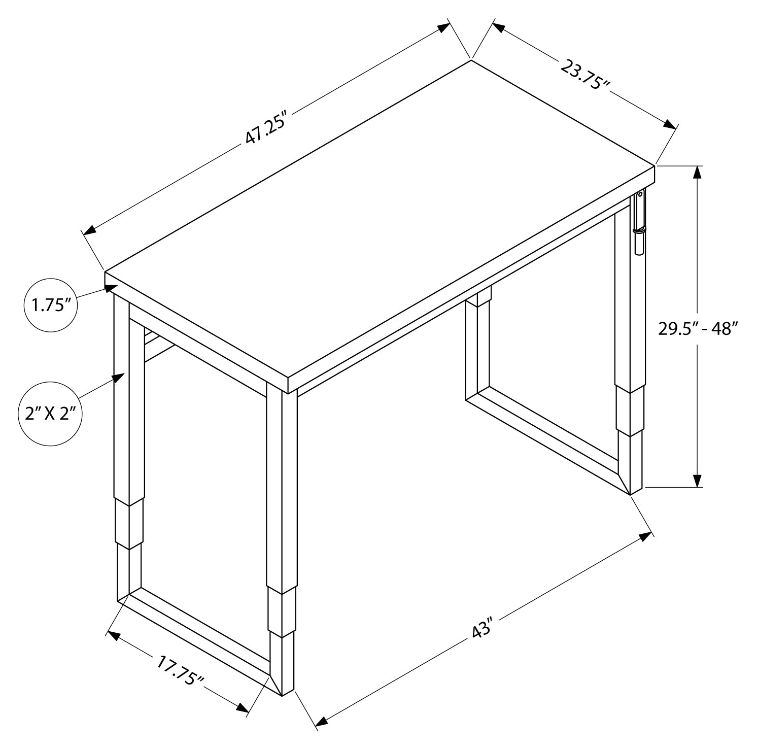 BUREAU D'ORDINATEUR - 48"L / TAUPE MODERNE / HAUTEUR AJUSTABLE / NOIR ( Meuble Mtl ) 