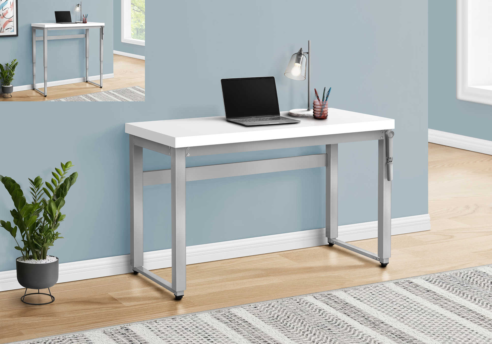 BUREAU D'ORDINATEUR - 48"L / BLANC / HAUTEUR AJUSTABLE/ METAL ARGENT ( Meuble Mtl )