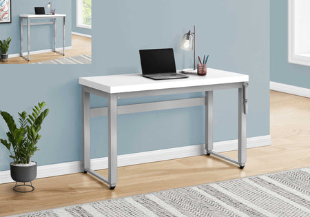 BUREAU D'ORDINATEUR - 48"L / BLANC / HAUTEUR AJUSTABLE/ METAL ARGENT ( Meuble Mtl ) 