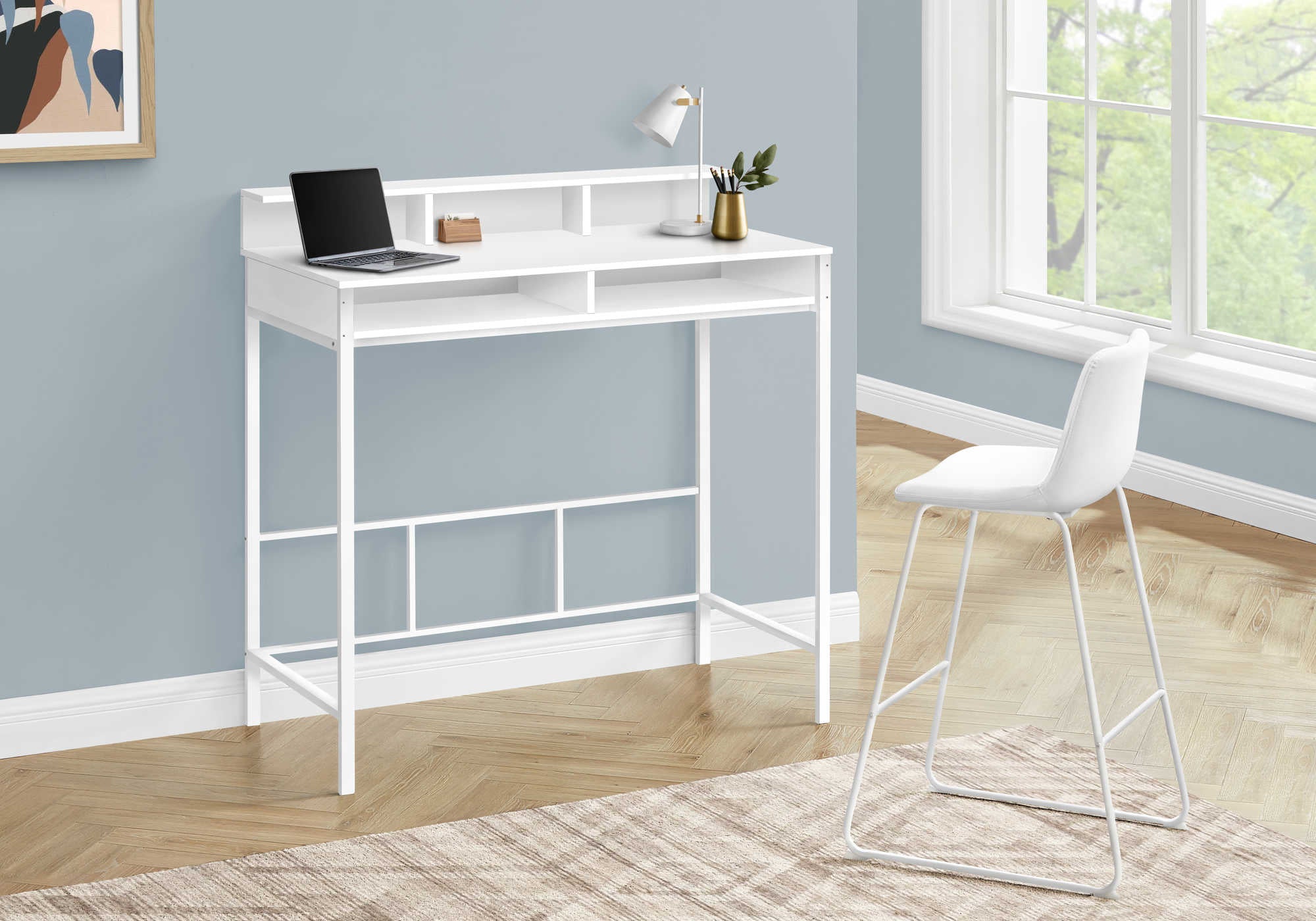BUREAU D'ORDINATEUR - 48"L / BLANC / HAUTEUR DEBOUT BLANC ( Meuble Mtl )