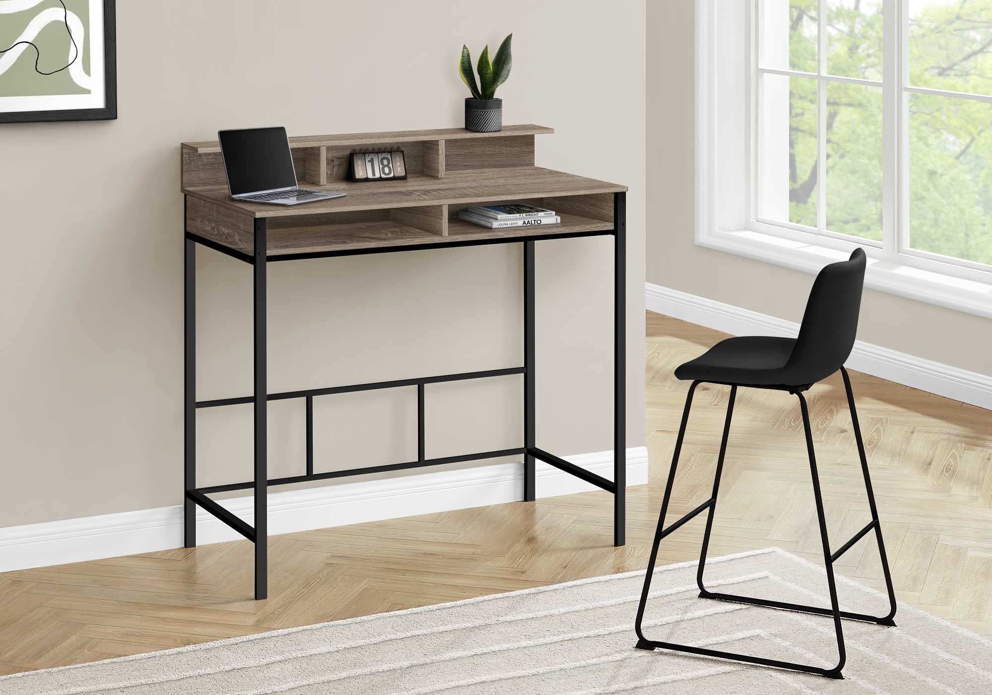 COMPUTER DESK - 48"L / DARK TAUPE / BLACK STANDING HEIGHT ( Meuble Mtl )