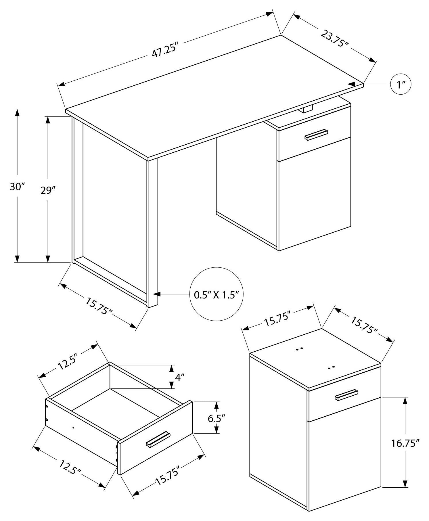 BUREAU D'ORDINATEUR - 48"L / TAUPE FONCÉ ORIENTATION GAUCHE OU DROITE ( Meuble Mtl )