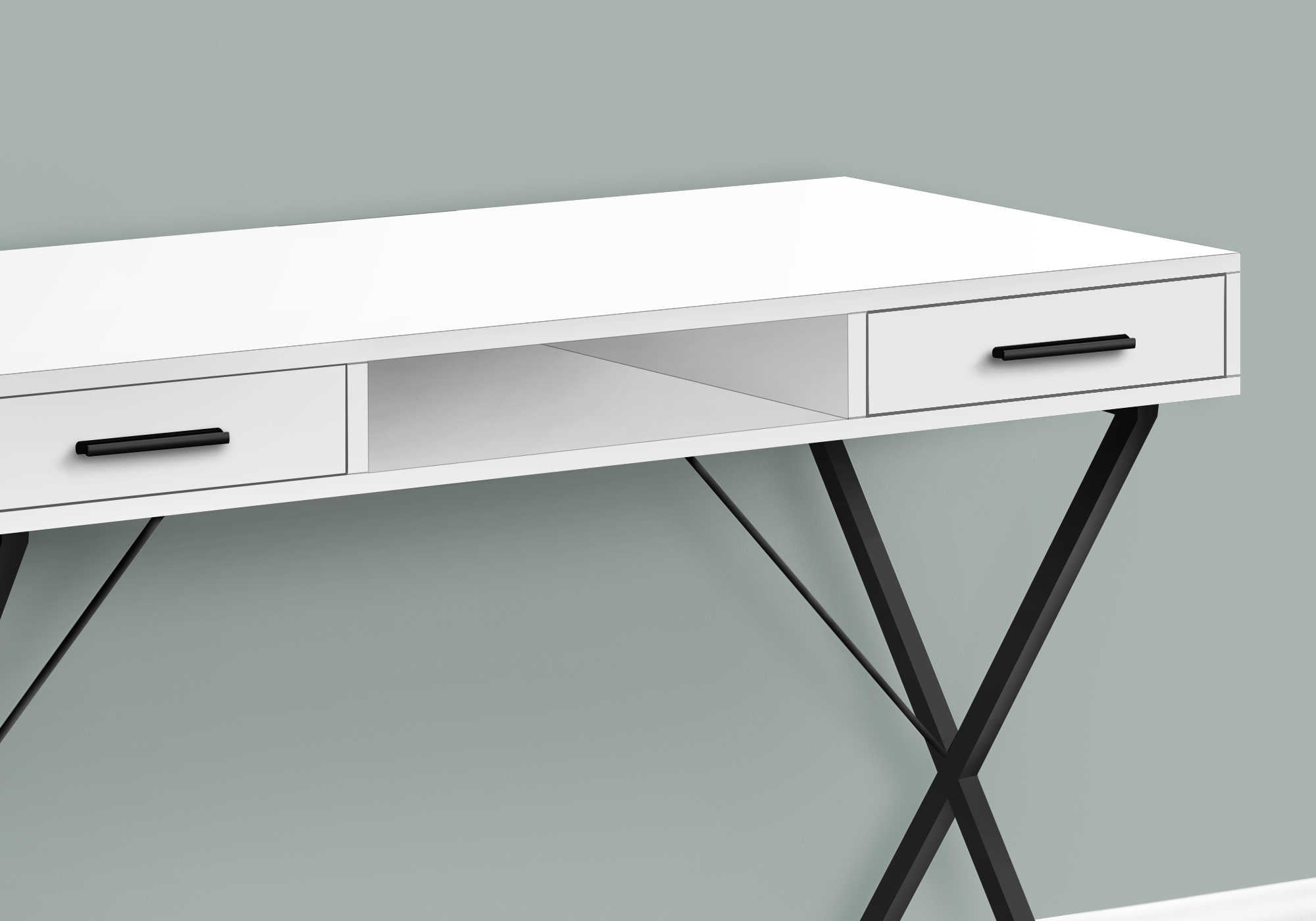 BUREAU D'ORDINATEUR - 42"L / BLANC / METAL NOIR ( Meuble Mtl )