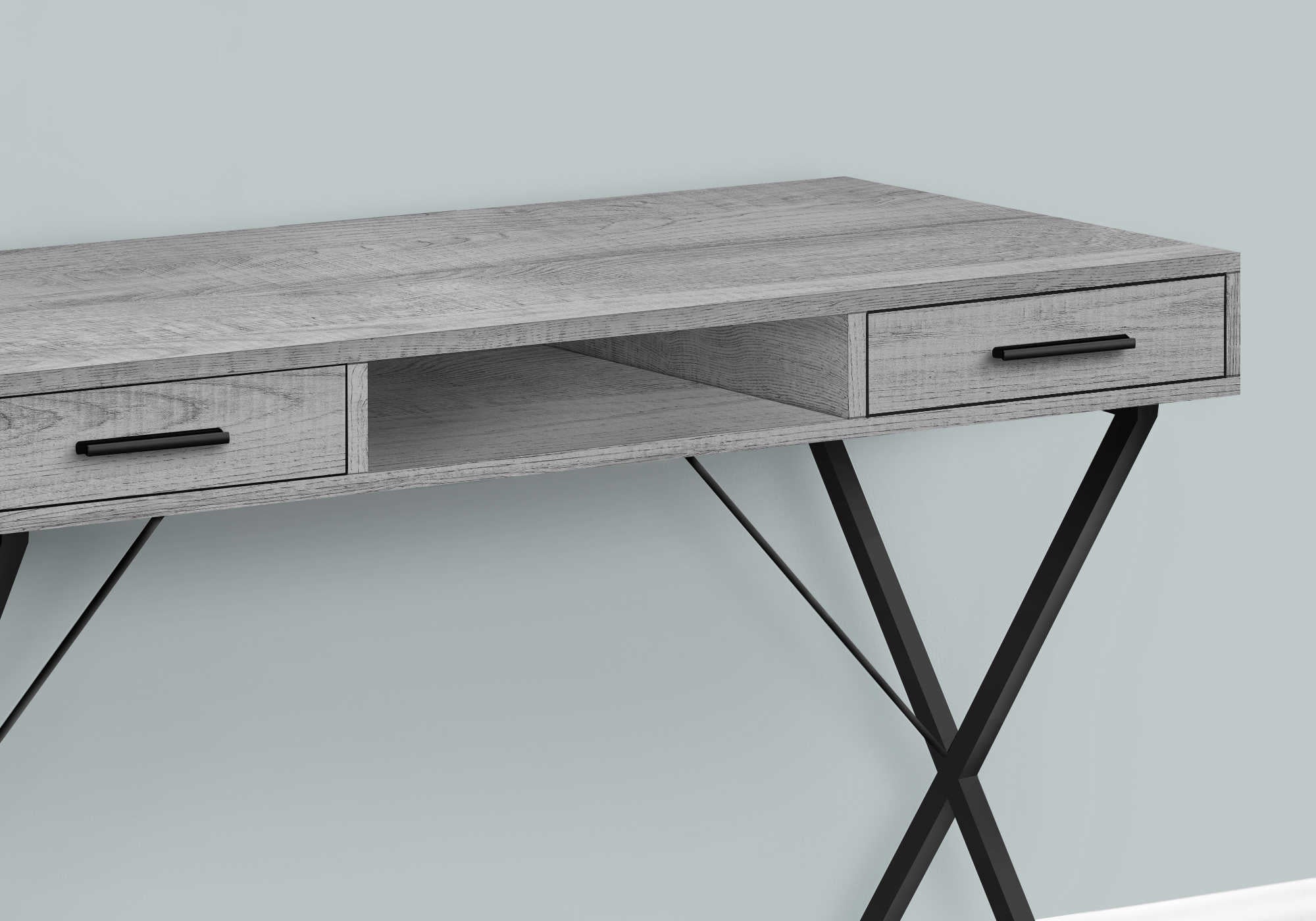BUREAU D'ORDINATEUR - 42"L / GRIS / METAL NOIR ( Meuble Mtl )
