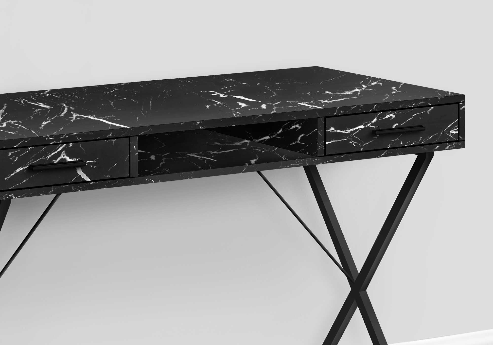 BUREAU D'ORDINATEUR - 42"L / MARBRE NOIR / METAL NOIR ( Meuble Mtl )