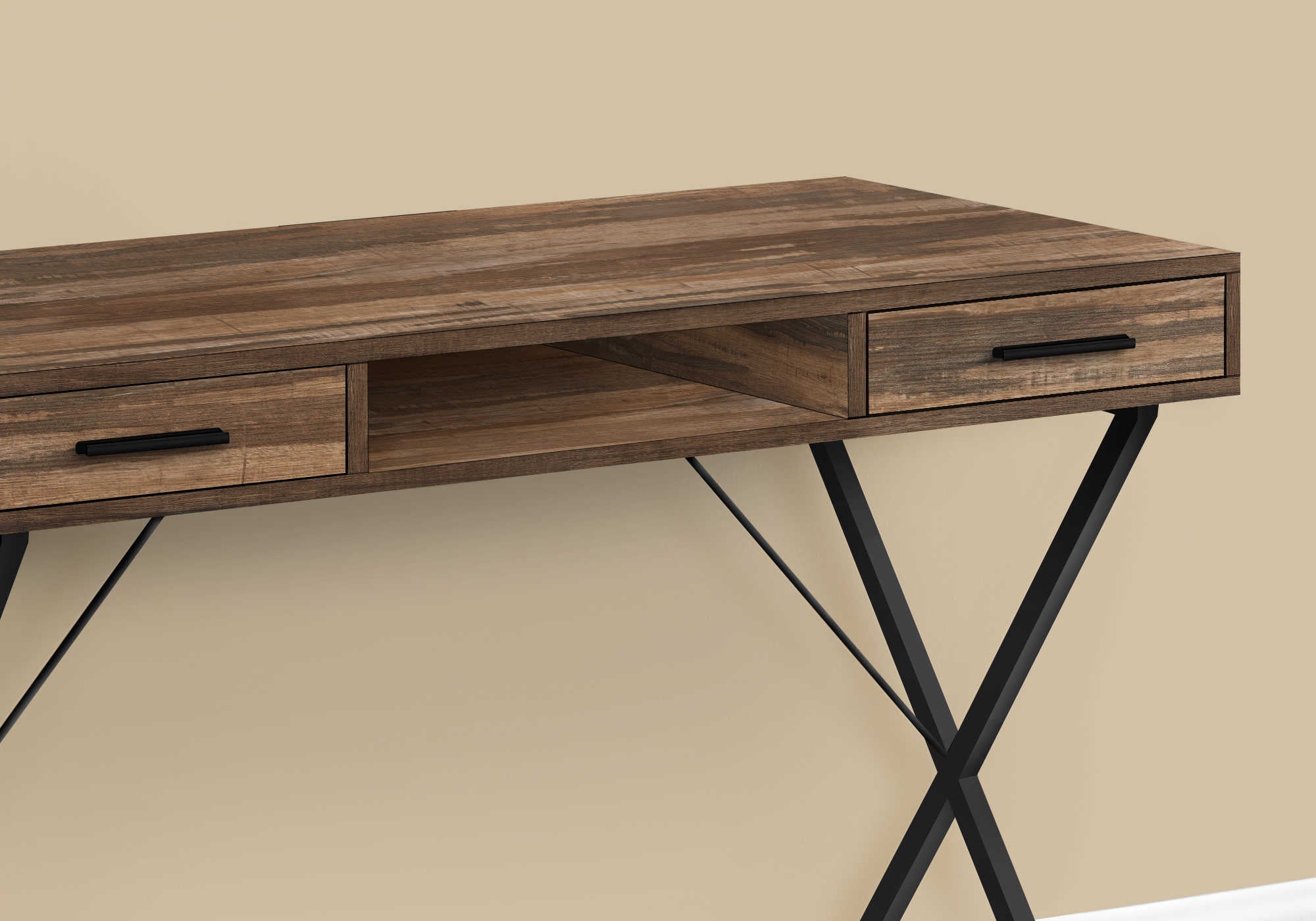 BUREAU D'ORDINATEUR - 42"L / BOIS DE RÉCUPÉRATION BRUN / MÉTAL NOIR