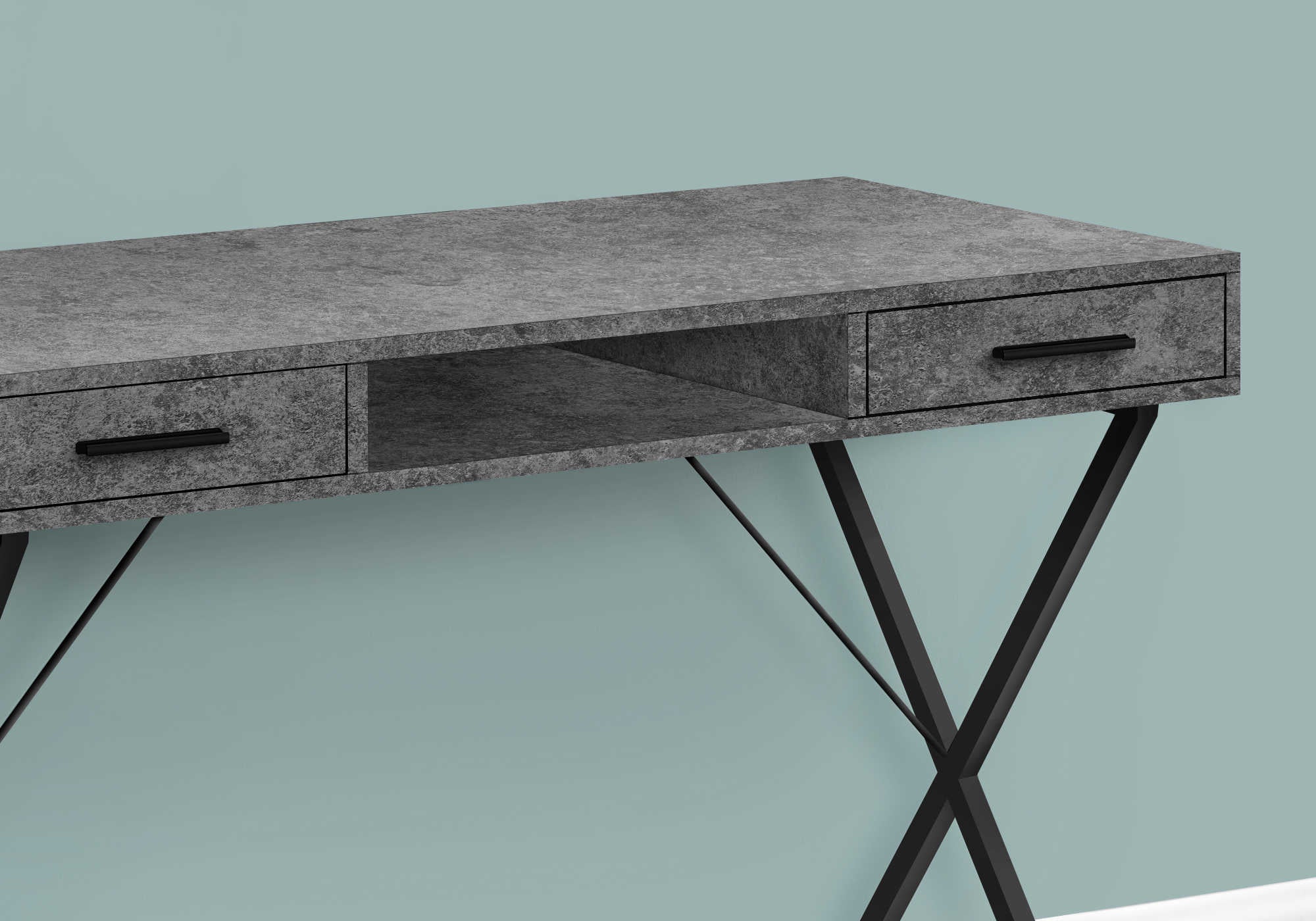 BUREAU D'ORDINATEUR - 42"L / SIMILI PIERRE GRIS / METAL NOIR ( Meuble Mtl )