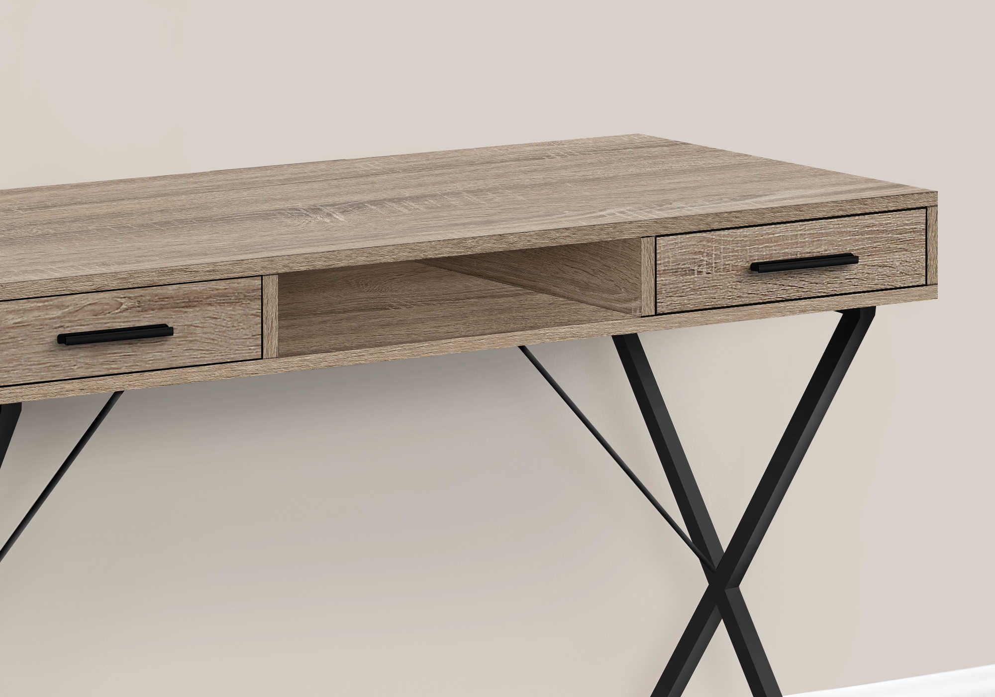 BUREAU D'ORDINATEUR - 42"L / TAUPE FONCE / METAL NOIR ( Meuble Mtl )