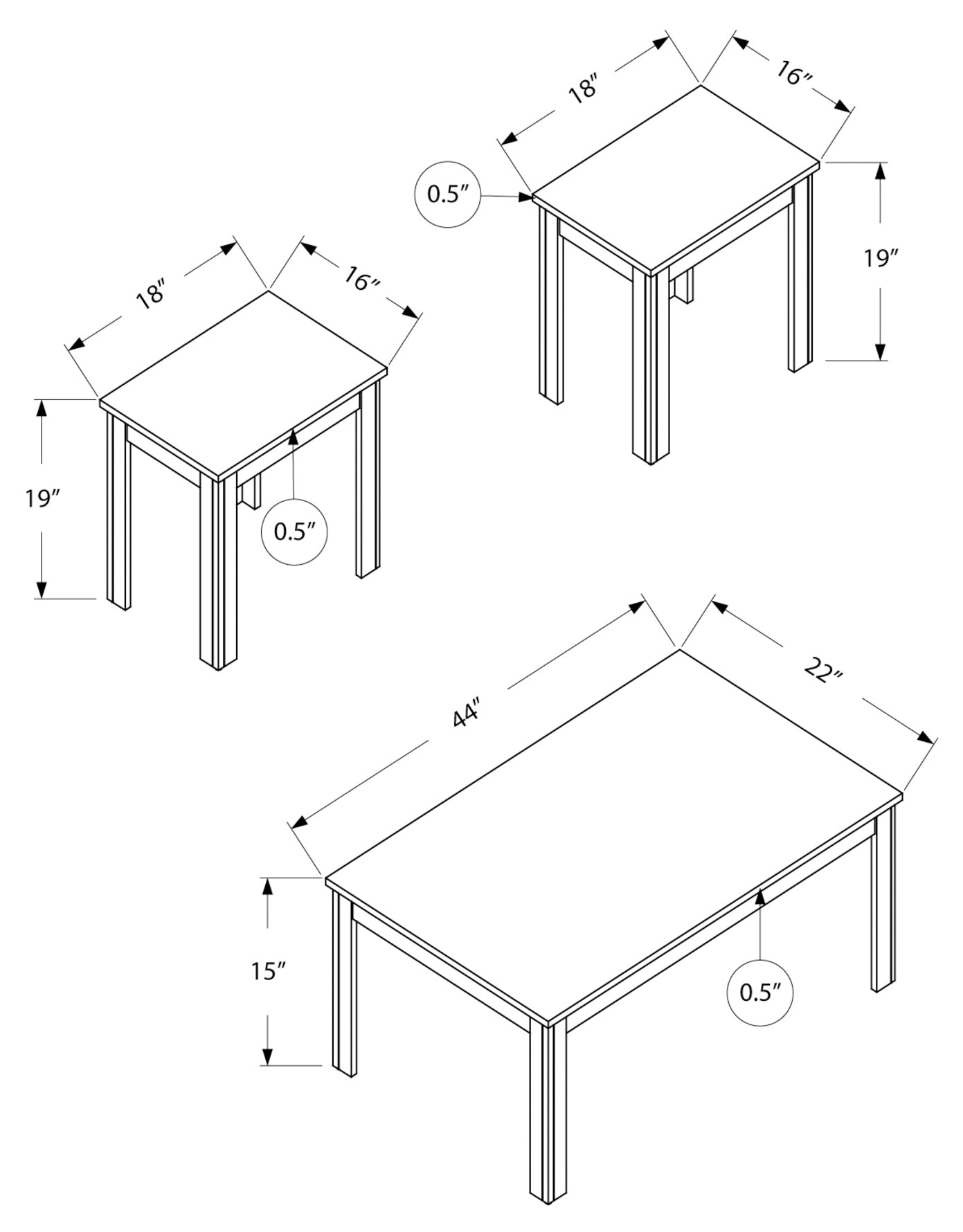 SET DE TABLE - SET 3PCS / CHENE MARRON ( Meuble Mtl )
