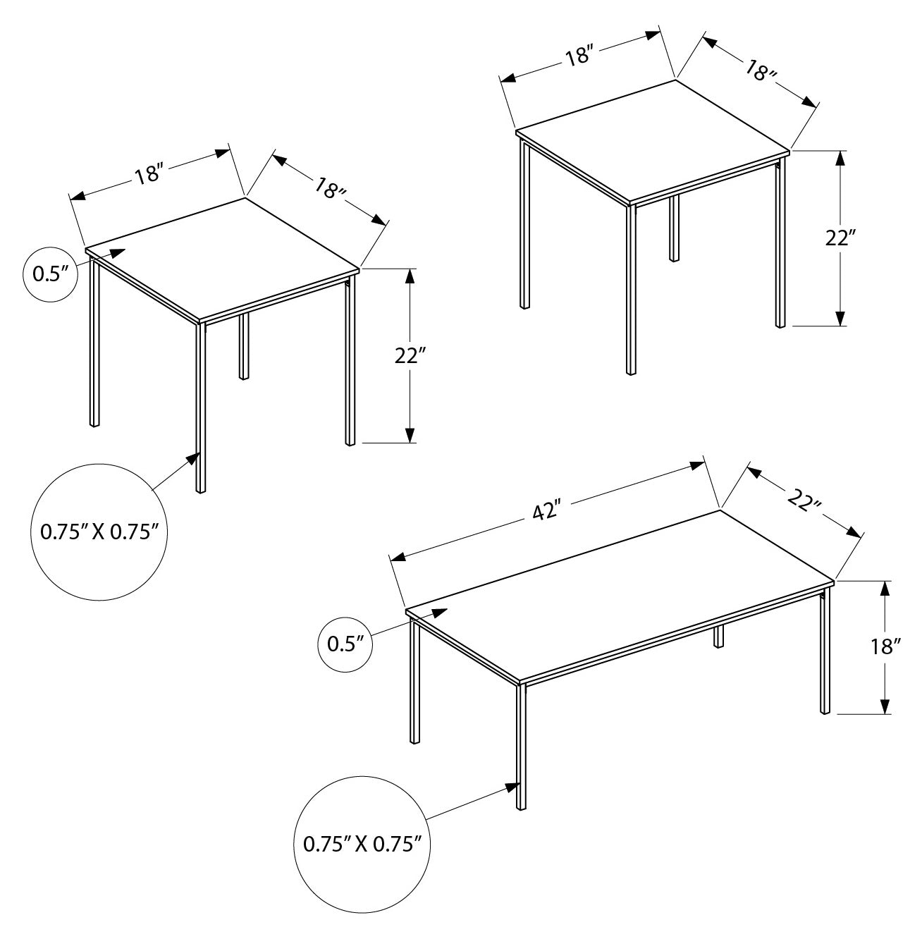 ENSEMBLE DE TABLE - ENSEMBLE 3PCS / BRUN RÉCUPÉRÉ / MÉTAL NOIR