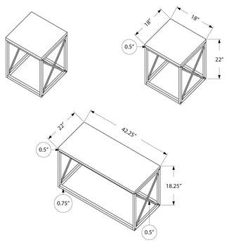 ENSEMBLE DE TABLE - ENSEMBLE 3PCS / MARBRE BLANC / MÉTAL ARGENT
