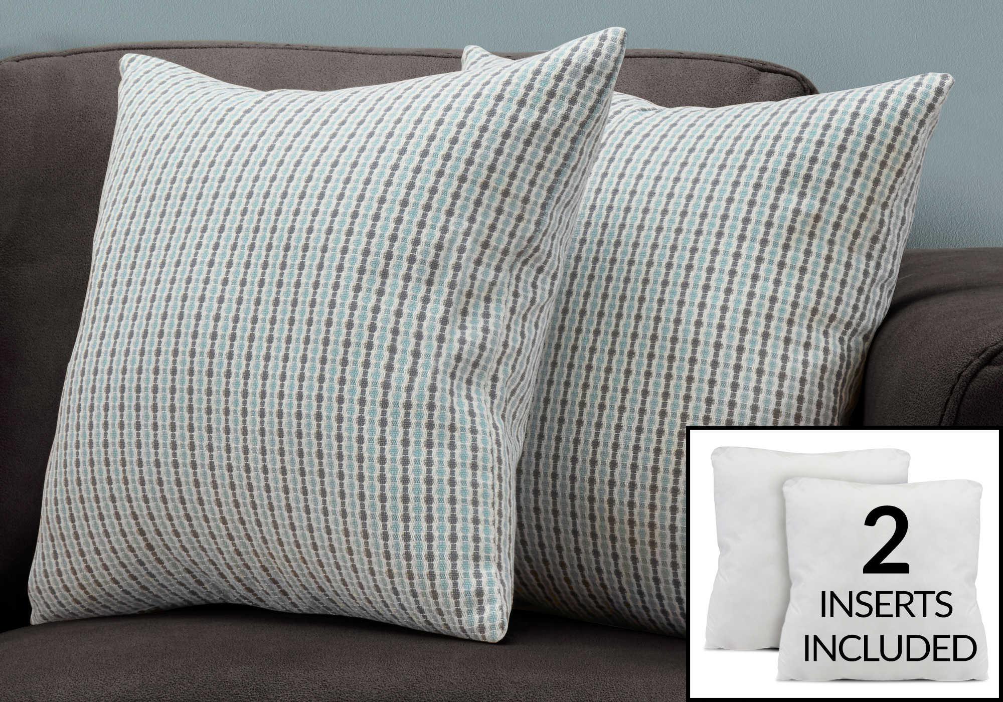 COUSSIN - 18"X 18" / BLEU CLAIR / POIS ABSTRAIT GRIS / 2PCS ( Meuble Mtl )