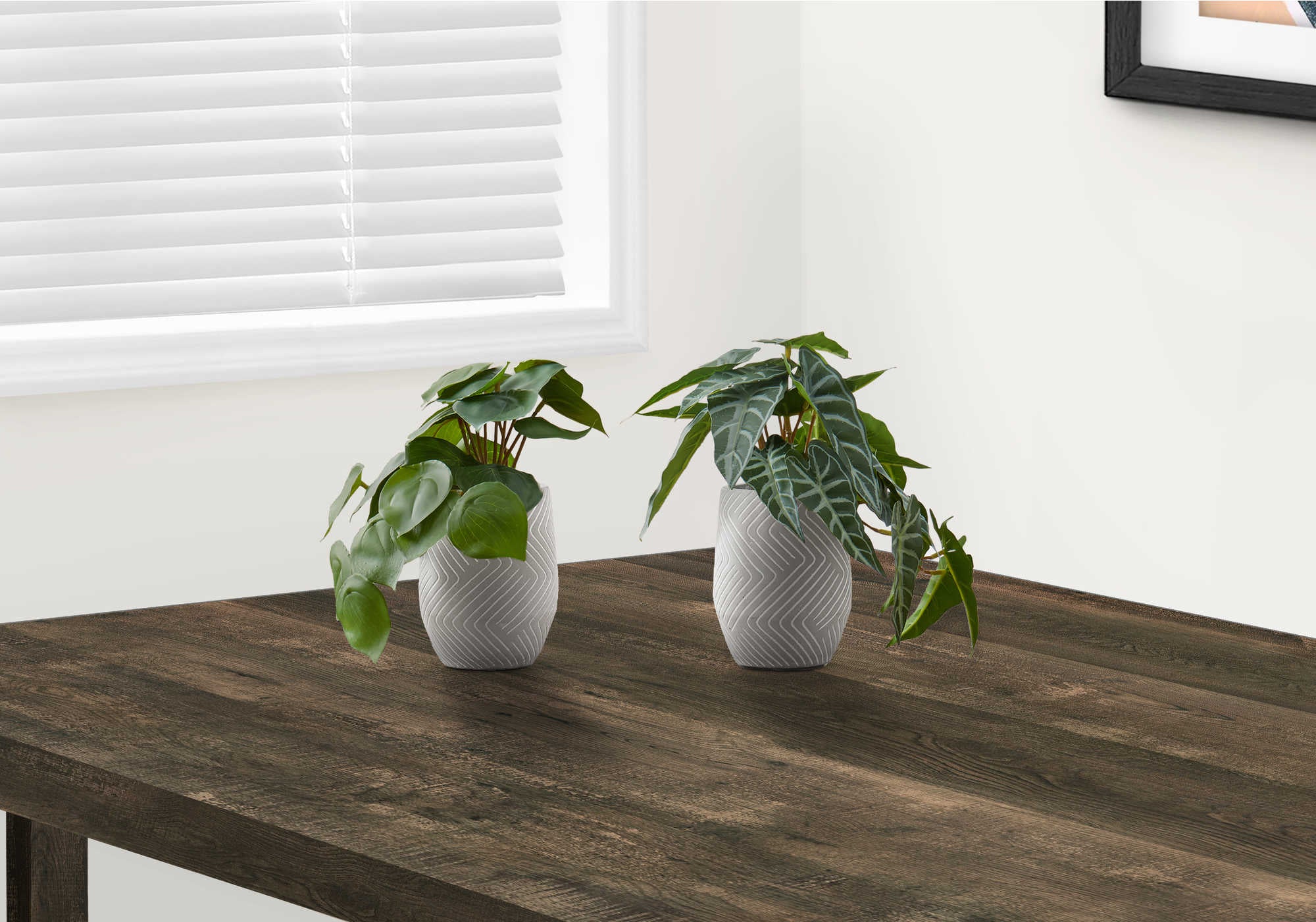 PLANTE ARTIFICIELLE - 2PCS / 8"H ALOCASIA / 5" POT CIMENT