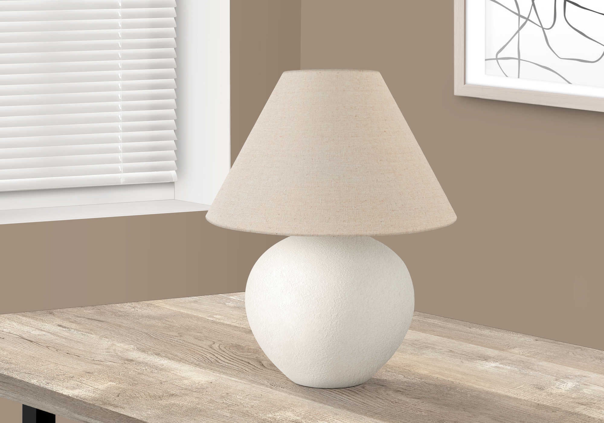 ÉCLAIRAGE - LAMPE DE TABLE 16"H CÉRAMIQUE CRÈME / ABAT-JOUR CRÈME