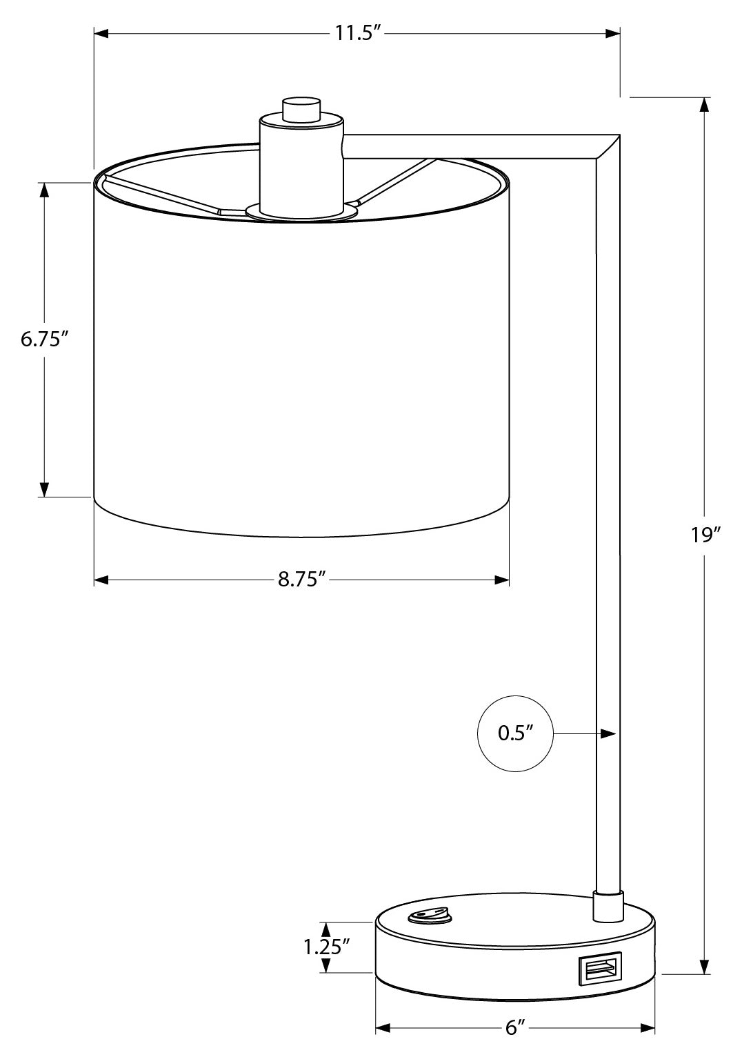 ÉCLAIRAGE - LAMPE DE TABLE 19"H MÉTAL NOIR / ABAT-JOUR IVOIRE /USB